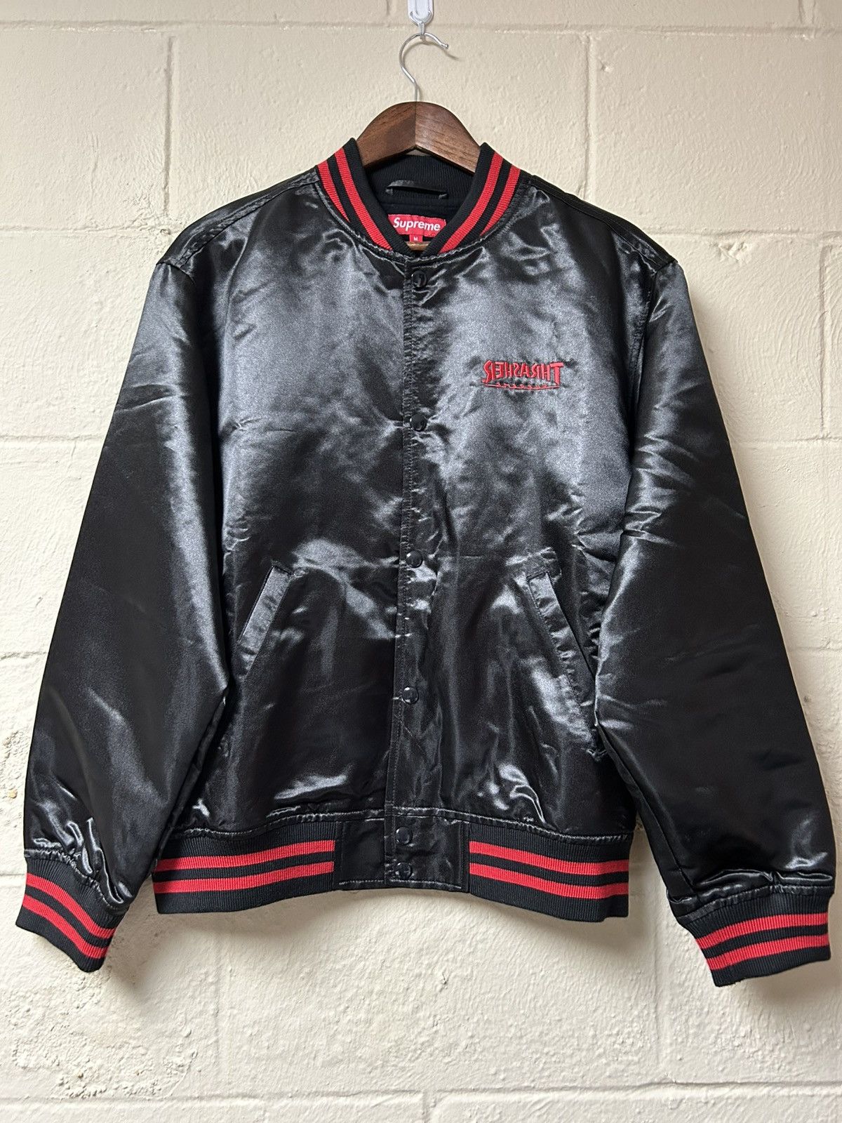 Supreme × Thrasher Supreme Thrasher Satin Varsity Jacket Size US M / EU 48-50 / 2 - 1 Thumbnail