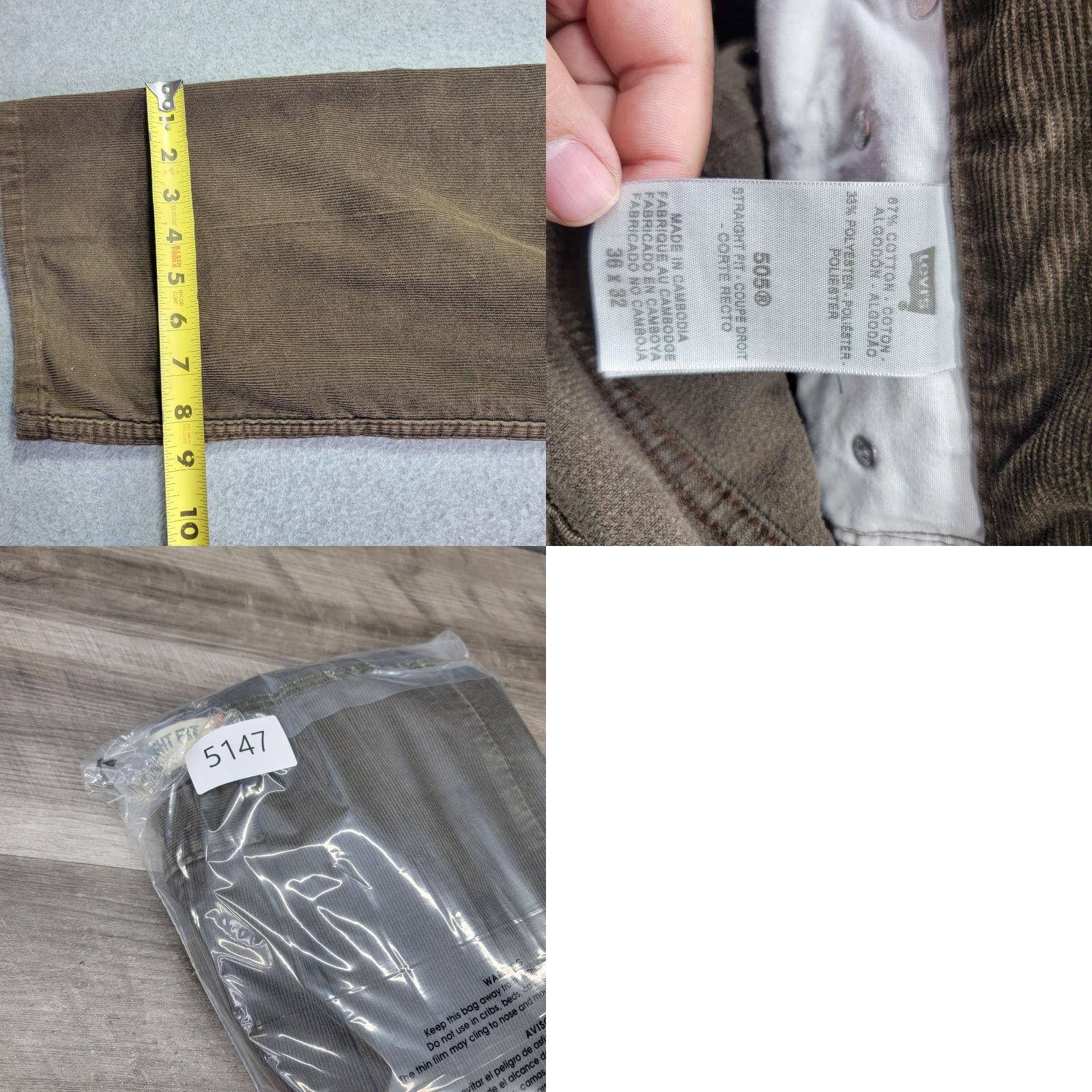 Levi's Levi's 505 Pants Mens 36x32 Brown Corduroy 5-Pocket Straight Fit Casual Shirt? Size US 36 / EU 52 - 9 Thumbnail