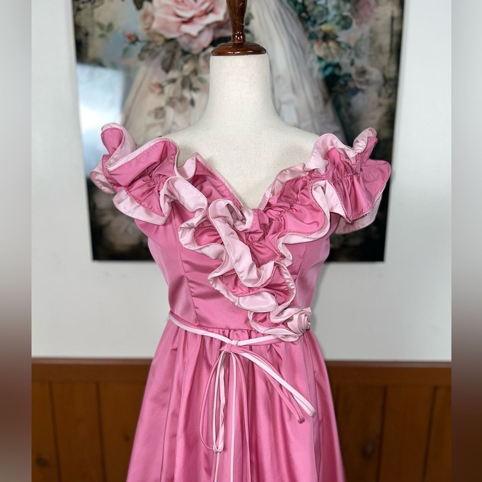 Vintage Darling Vintage 1970s Pink Taffeta Southern Belle Gown! Size L / US 10 / IT 46 - 3 Thumbnail