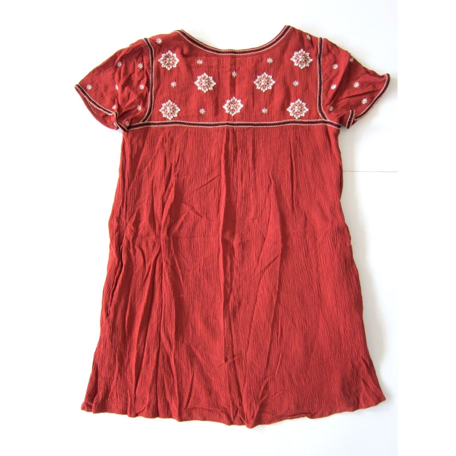 Abercrombie & Fitch Abercrombie & Fitch Rayon Orange Embroidered Pocket A-Line Shift Tunic Dress M Adult Women Knee Length Pockets B&F 90s style? Size M / US 6-8 / IT 42-44 - 2 Thumbnail