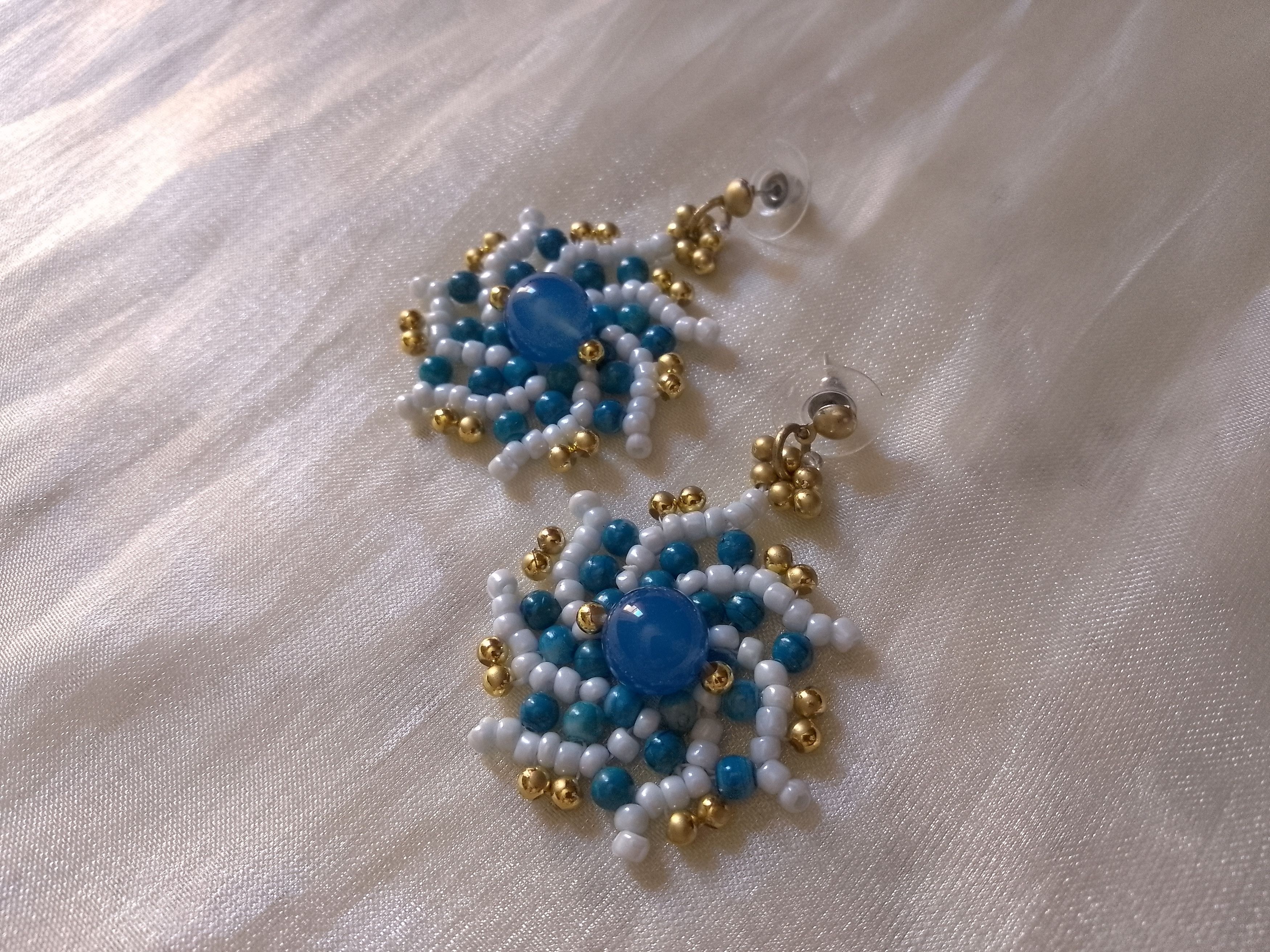 Handmade Blue Earrings Agate gemstones. Spiral shape Size ONE SIZE - 1 Thumbnail