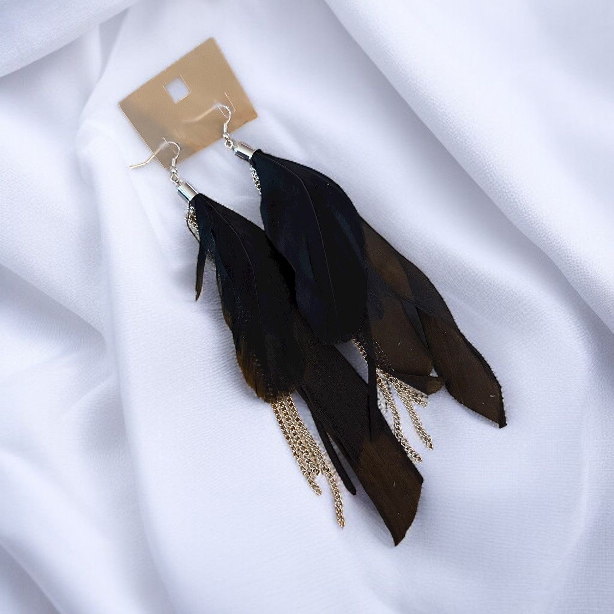 Other Long black feather, ribbon and chains dangle earrings Size ONE SIZE - 1 Thumbnail