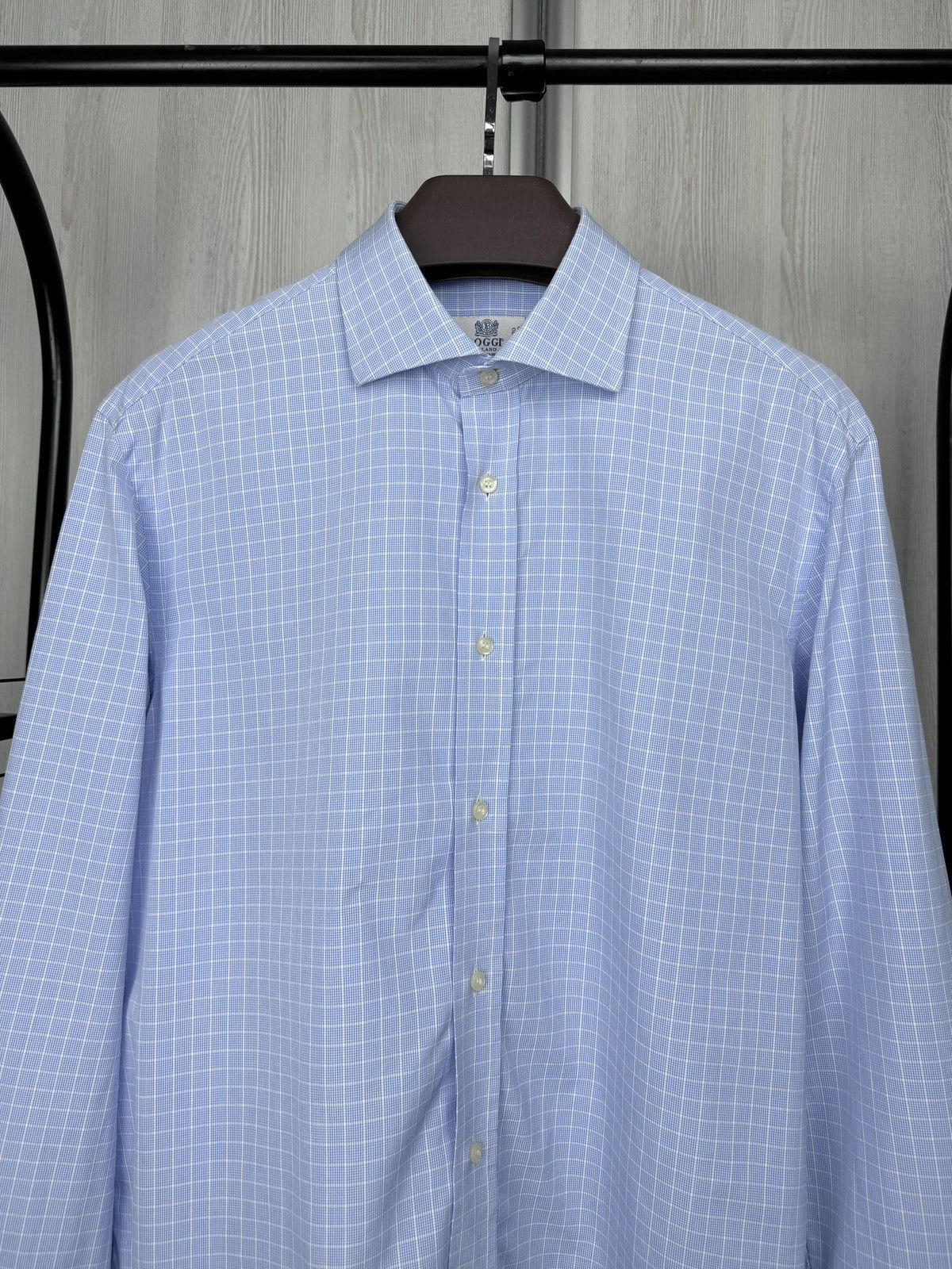 Boggi Boggi Milano 2/100's Blue Check Long Sleeve Dress Shirt 42 Size 42R - 3 Thumbnail