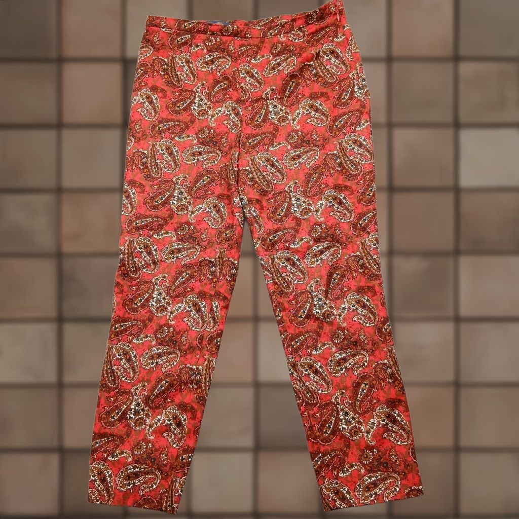 Brooks Brothers Brooks Brothers Pants Women 10 Red Paisley Print Slim Leg Cotton Blend Size 32" / US 10 / IT 46 - 1 Thumbnail