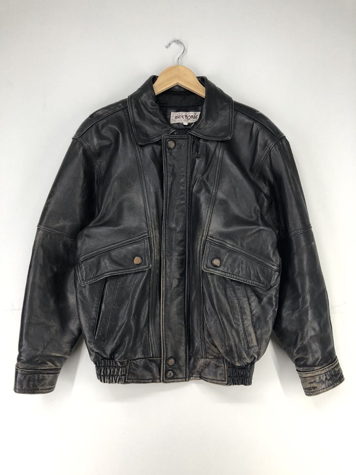 Leather Vintage Bestone Sheepskin Leather Bomber Jacket Size US L / EU 52-54 / 3 - 1 Thumbnail