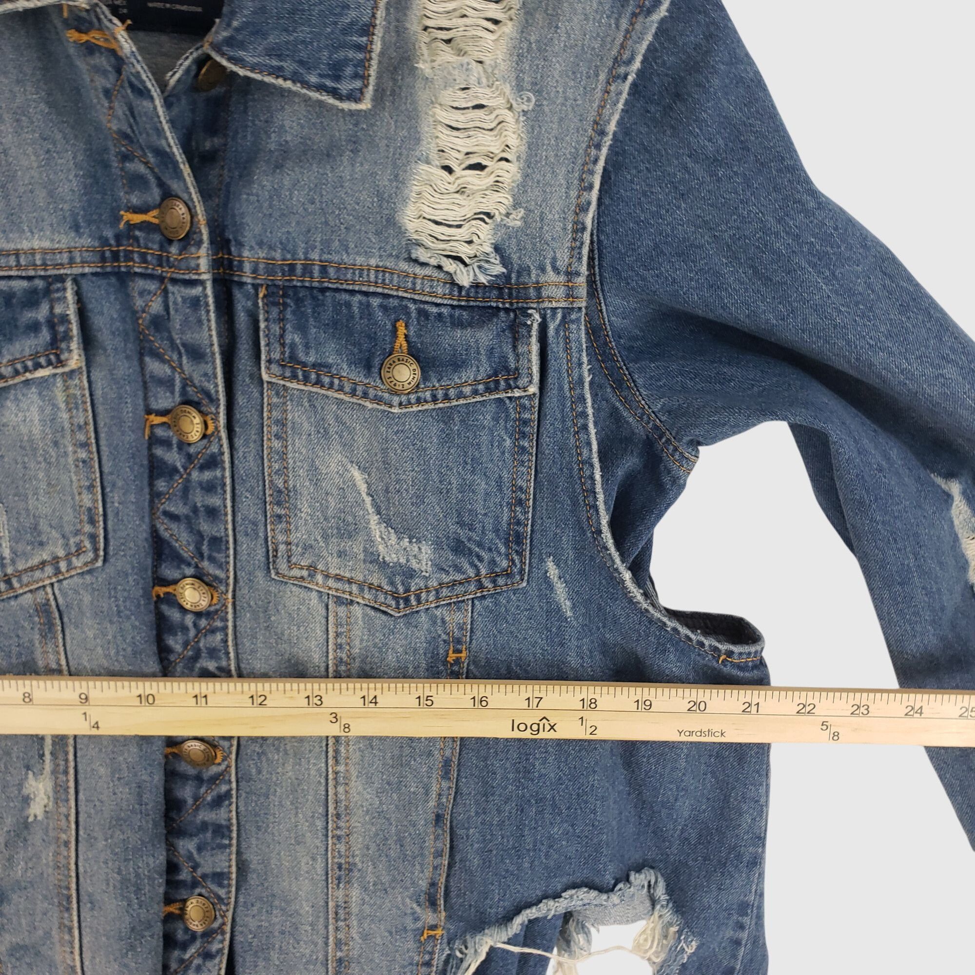 Zara ZARA Distressed Denim Jacket With Frayed Hem & Rips Womens X Size XS / US 0-2 / IT 36-38 - 11 Thumbnail
