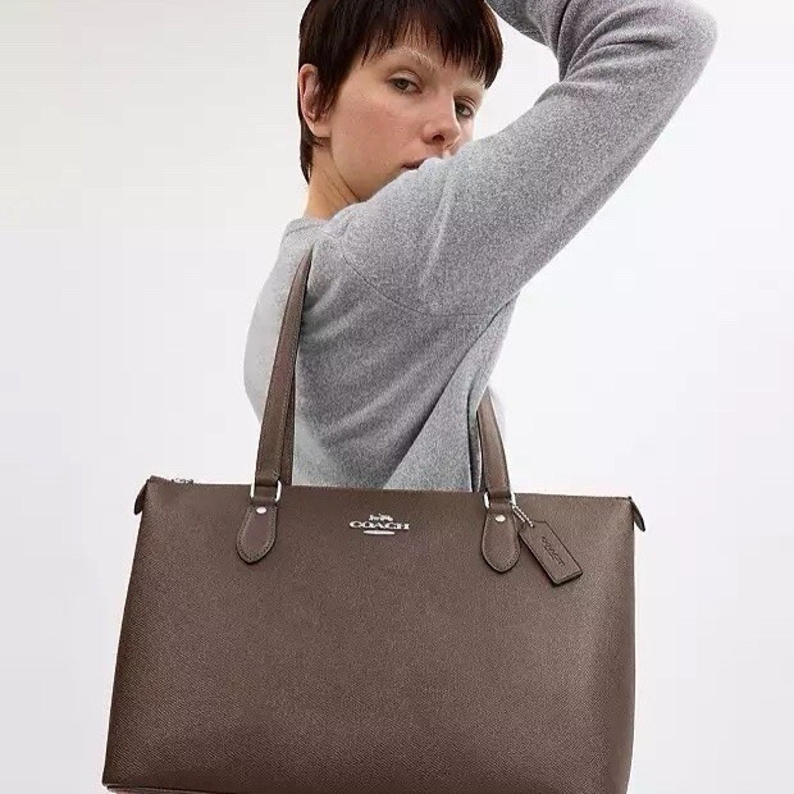 Coach NWT Coach Gallery Tote Bag Leather CV402 Gold/Dark Stone Size ONE SIZE - 6 Thumbnail