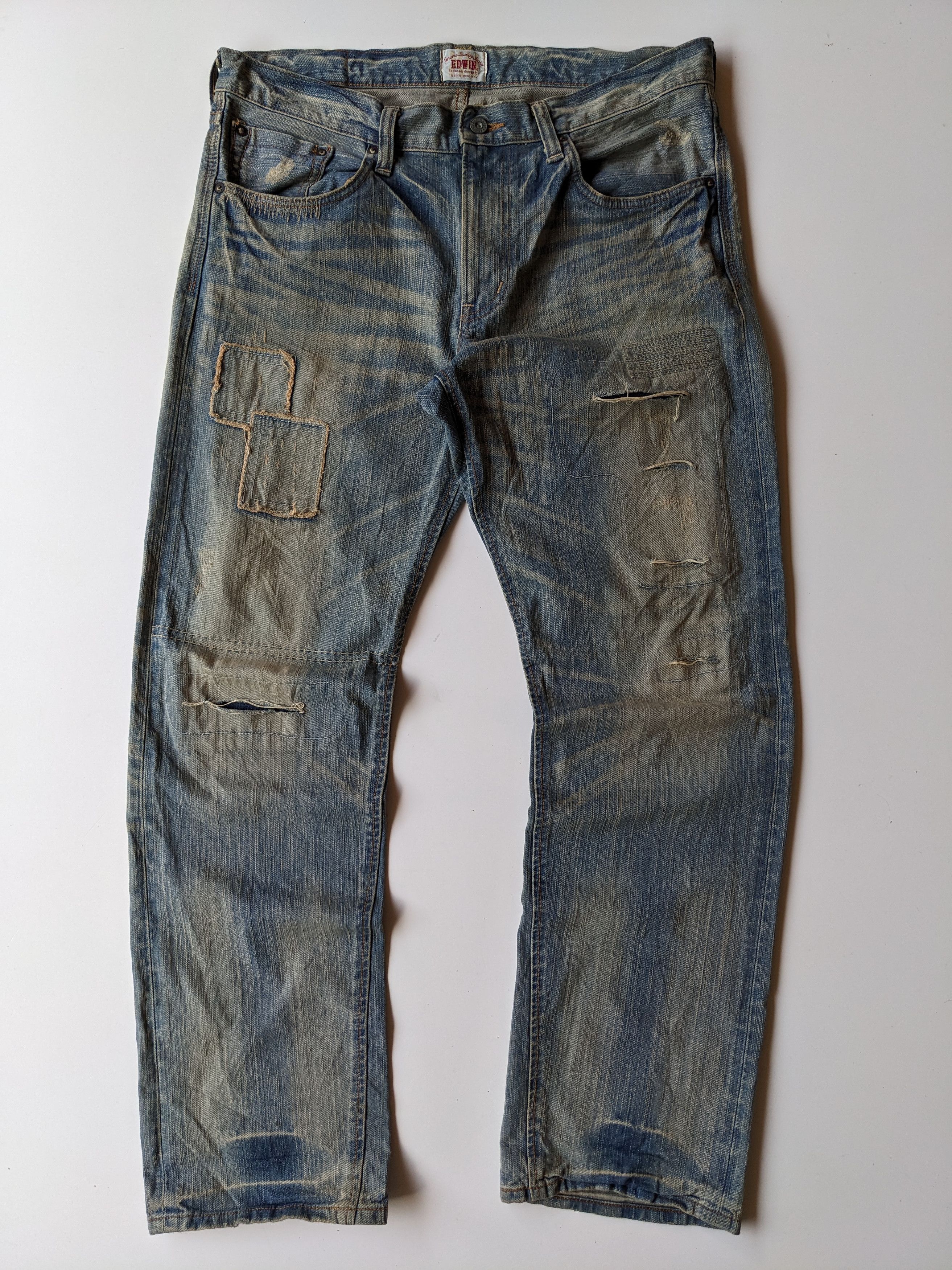 Edwin 403XV Mud Wash distressed patchwork jeans