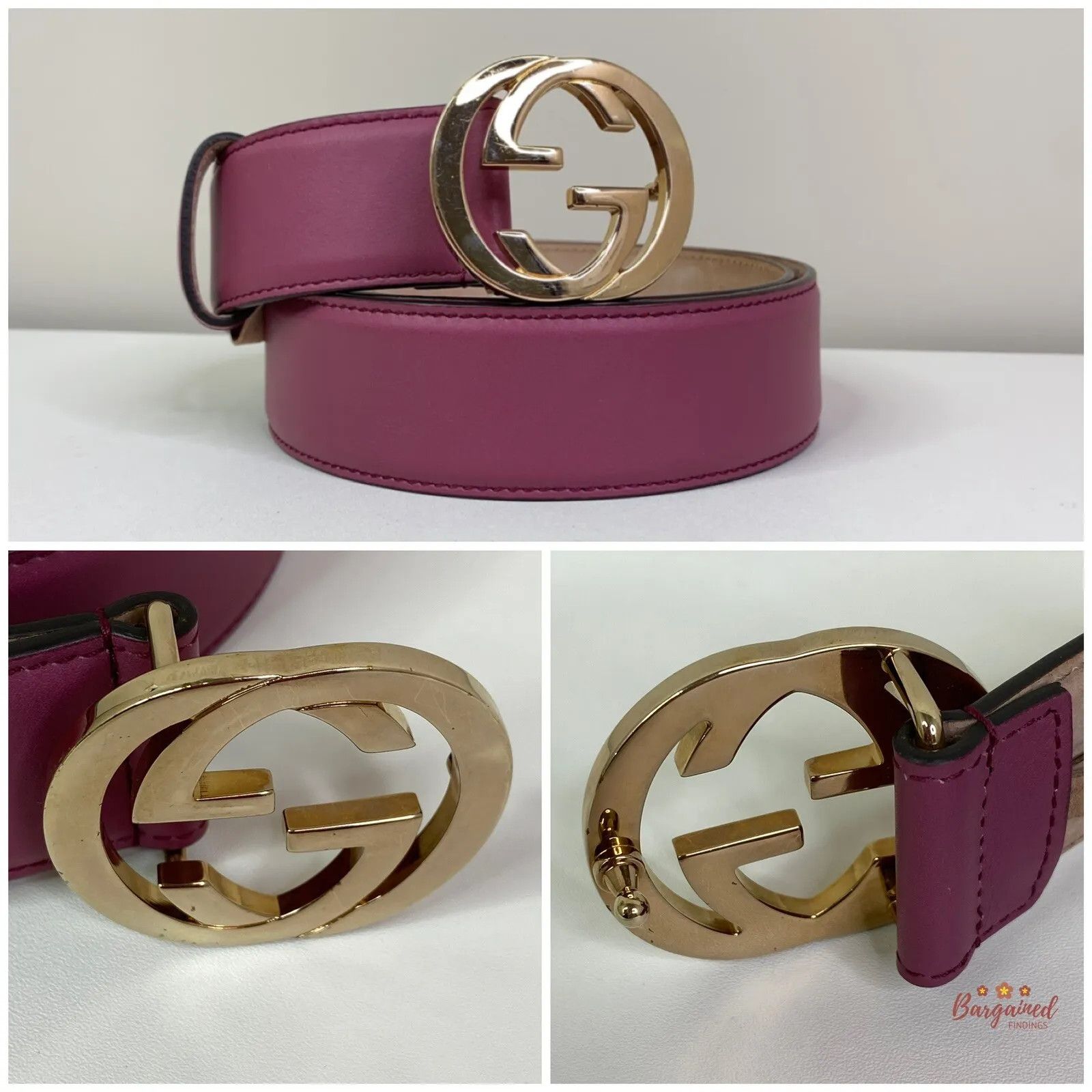 Gucci Gucci Pink Calfskin Leather Gold Interlocking G Buckle Belt Size 30 - 2 Thumbnail