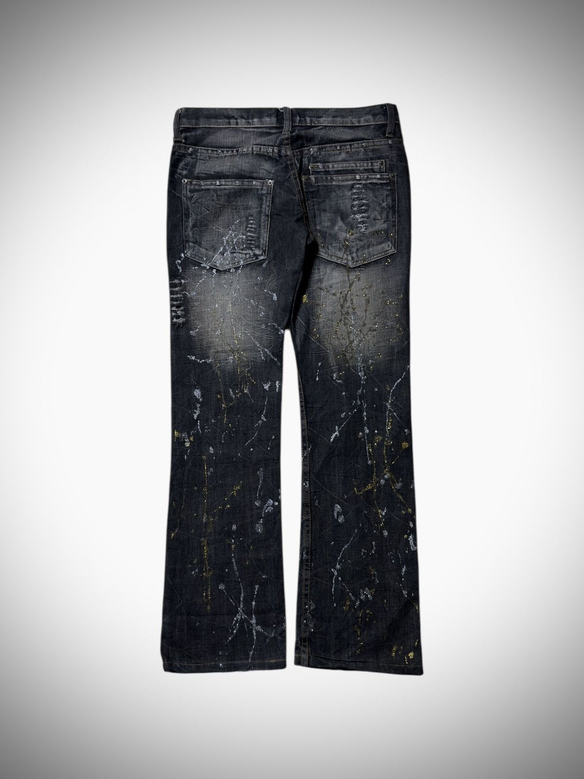 Japanese Brand 2000’s K.U.I - Japanese Archive’s Splash Ripped Flared Jeans Size US 30 / EU 46 - 5 Thumbnail