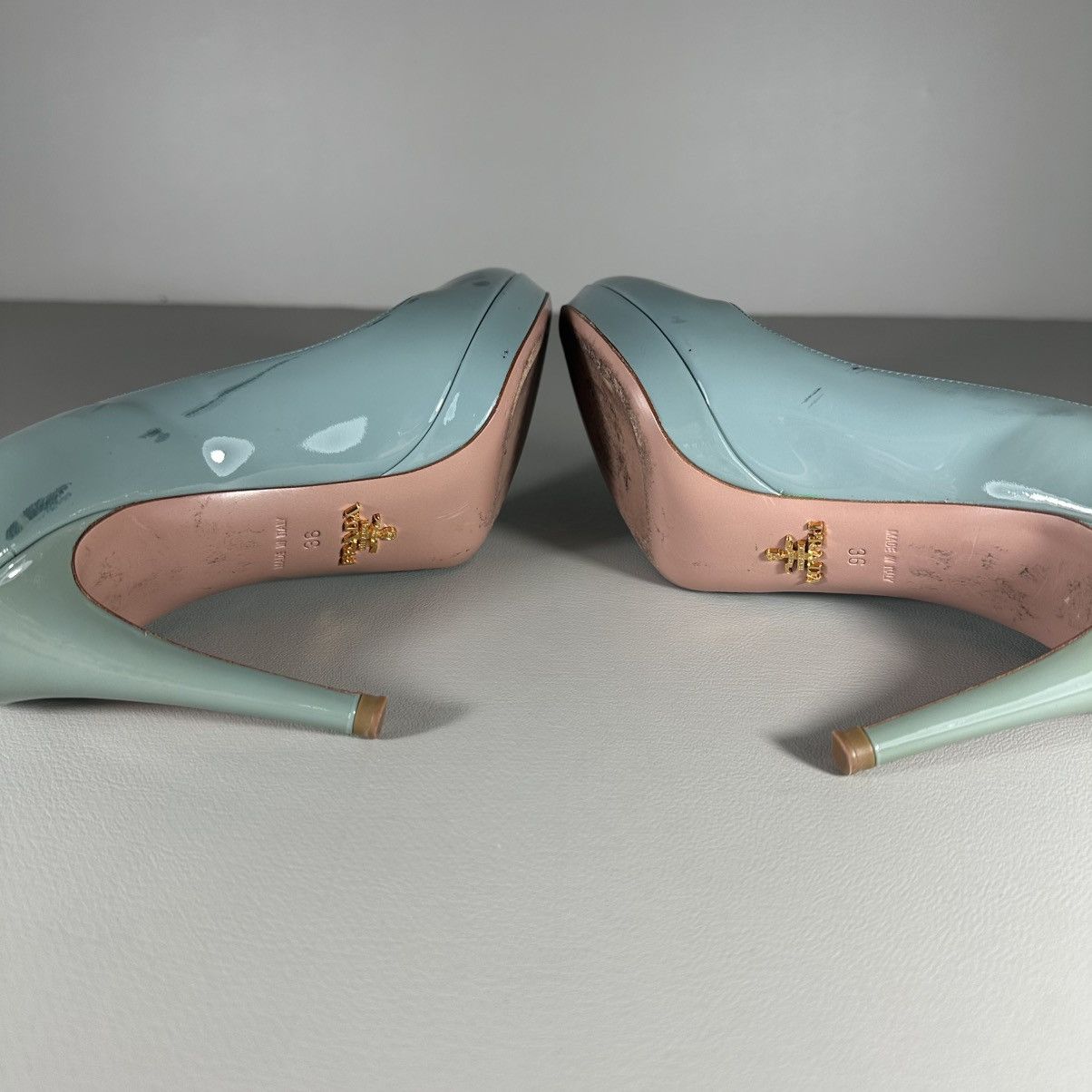 Prada PRADA Milano Pastel Blue Patent Leather Pointed Toe Pumps Size US 6 / IT 36 - 8 Thumbnail