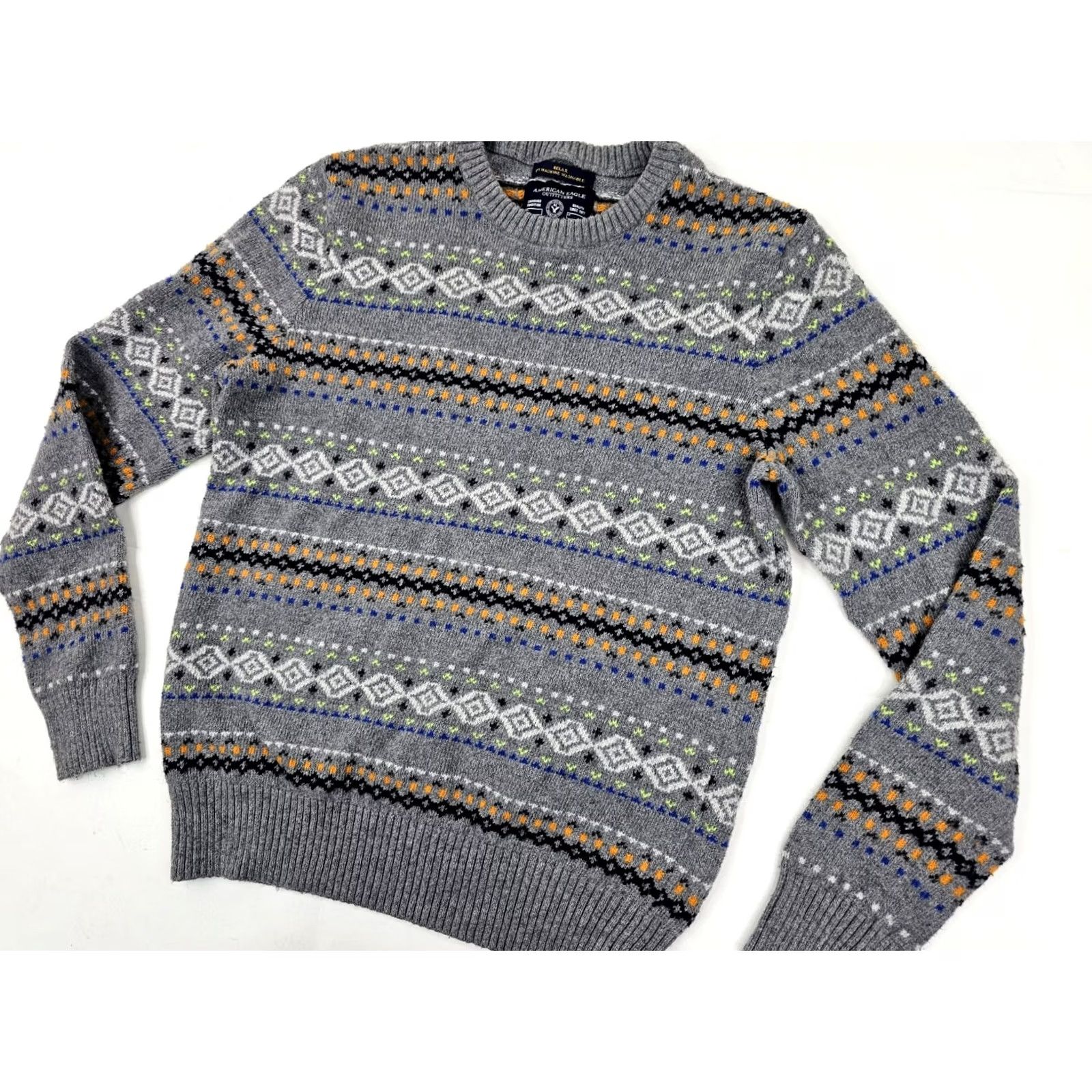 American Eagle Outfitters American Eagle Outfitters Fair Isle Knit Sweater Men M Cotton Rabbit Hair Athletic Fit Pullover Crewneck Gray Long Sleeve Vintage No EUC Size US M / EU 48-50 / 2 - 2 Thumbnail