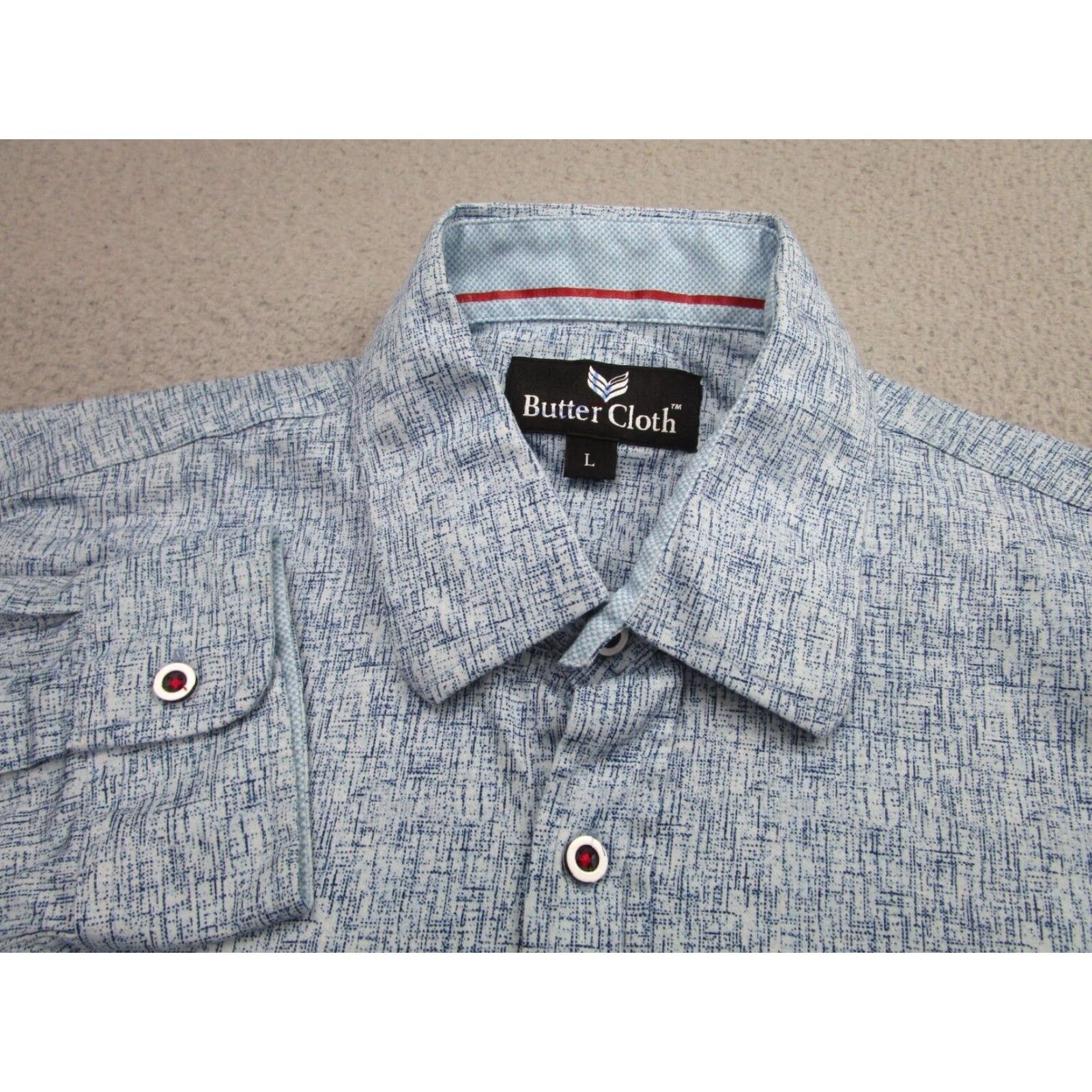 Vintage Buttercloth Shirt Mens Large Blue Slim Preppy Stretch Cotton Button-Up, Long Sleeve, Regular Size, Casual Workwear, Preppy Theme, Mens Size US L / EU 52-54 / 3 - 3 Thumbnail