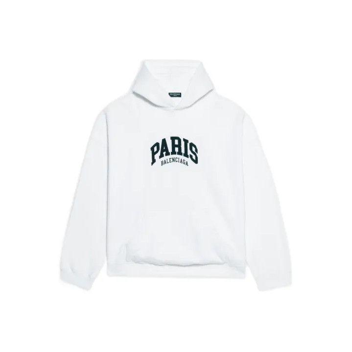 Balenciaga White Paris Logo Hooded Sweatshirt