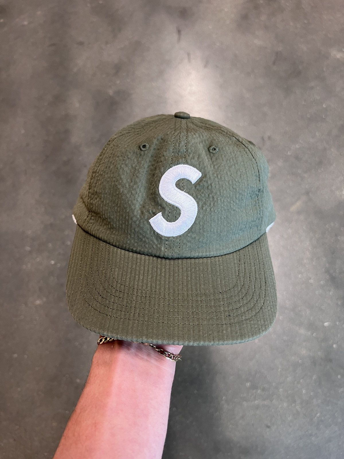 Supreme Supreme Seersucker S Logo 6-Panel Hat Green | Grailed