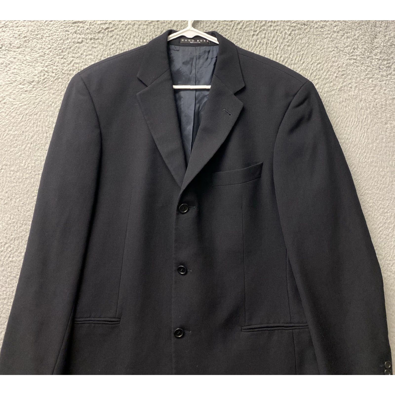 Hugo Boss VINTAGE Hugo Boss Blazer Mens 40R Knit Wool Black Three-Button Notch Lapel Single-Breasted Chest 42 Made USA Mens Size 40R - 3 Thumbnail
