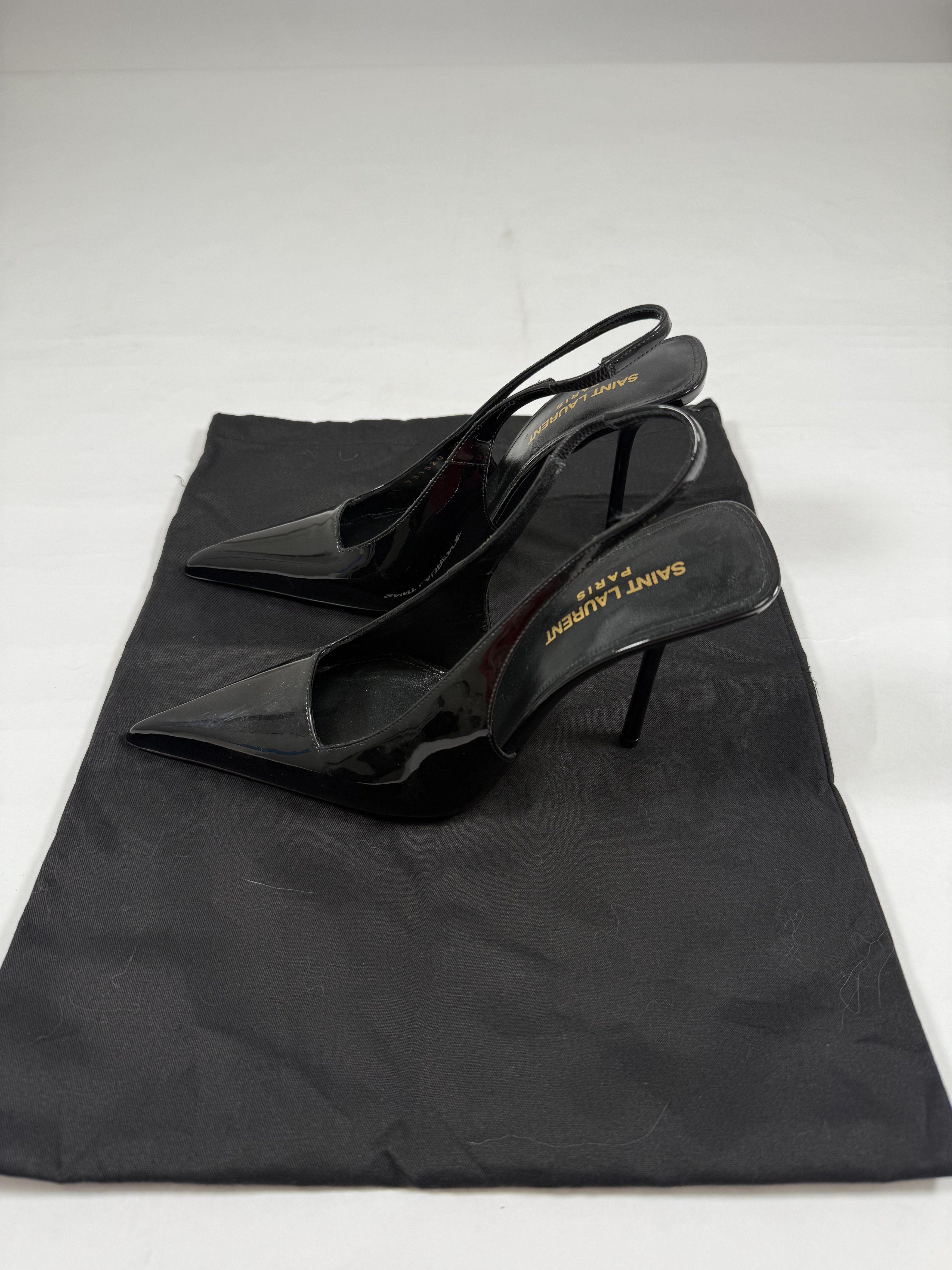 Yves Saint Laurent YSL SAINT LAURENT KISS 105 SLINGBACK PUMPS PATENT LEATHER Size US 6.5 / IT 36.5 - 1 Thumbnail
