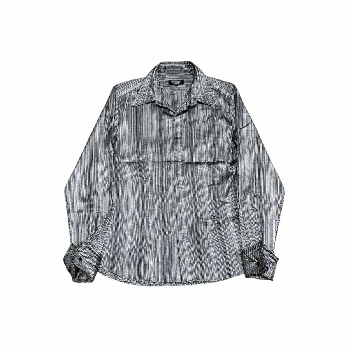 5351 POUR LES HOMMES 🔥Y2K Tornado Mart Shirt Striped Metallic Silver Steampunk Size US M / EU 48-50 / 2 - 2 Thumbnail