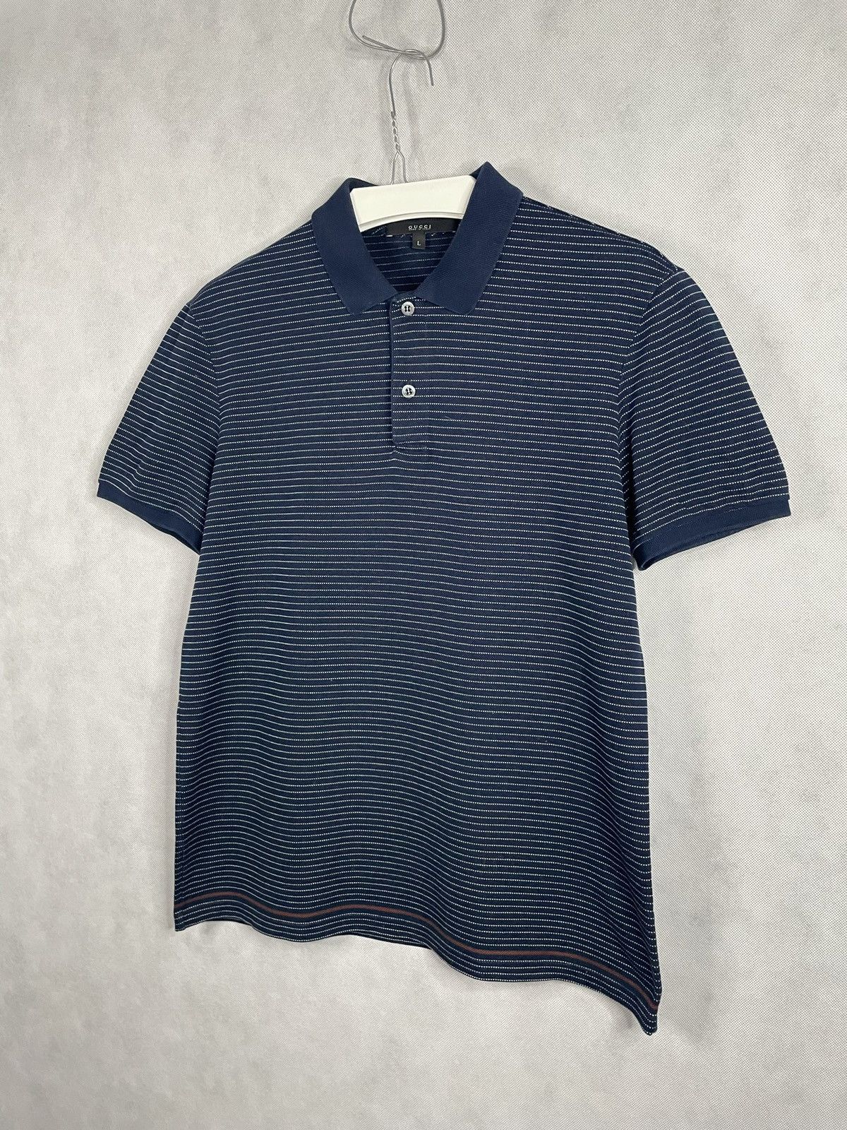 Designer × Gucci × Vintage Gucci Vintage Navy Polo Striped T-shirt Tee Designer Luxury Size US M / EU 48-50 / 2 - 2 Thumbnail