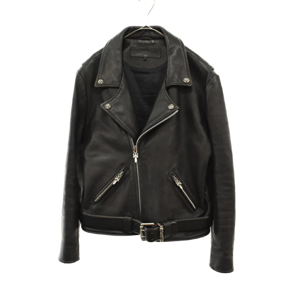 image of Chrome Hearts Chrome Hears Leather Moto Jacket in Black, Men's (Size Small)