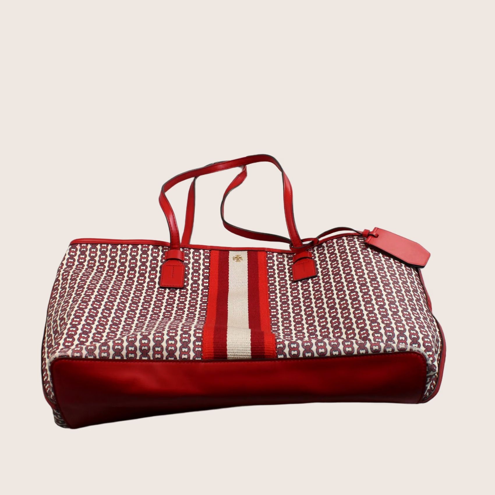 Tory Burch Tory Burch Tote Bag Women Large Red Leather Canvas Purse Luxury Carryall READ Size ONE SIZE - 1 Thumbnail
