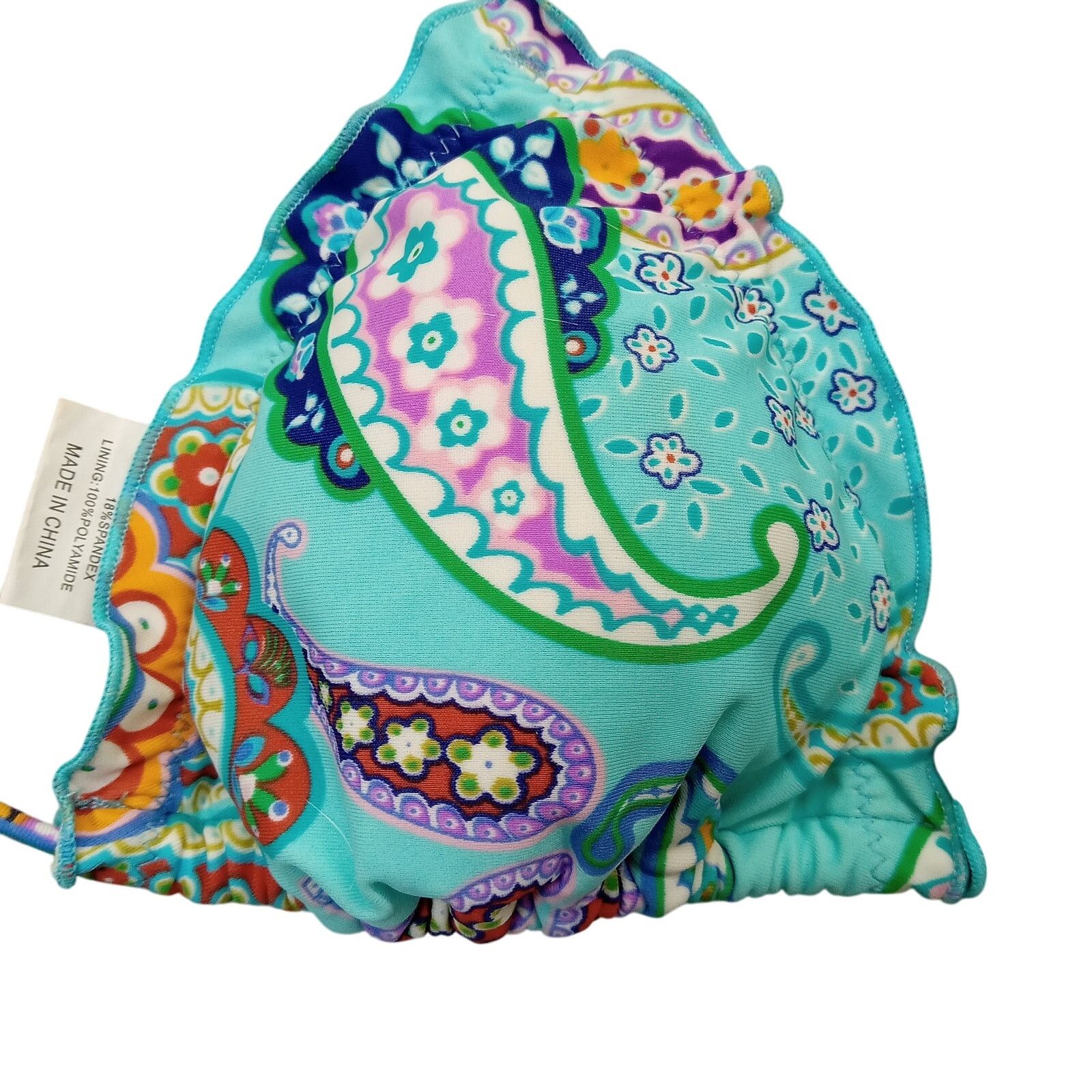& Other Stories Beach Joy Woman's S Swimwear Top Teal Paisley Tassels Size ONE SIZE - 2 Thumbnail
