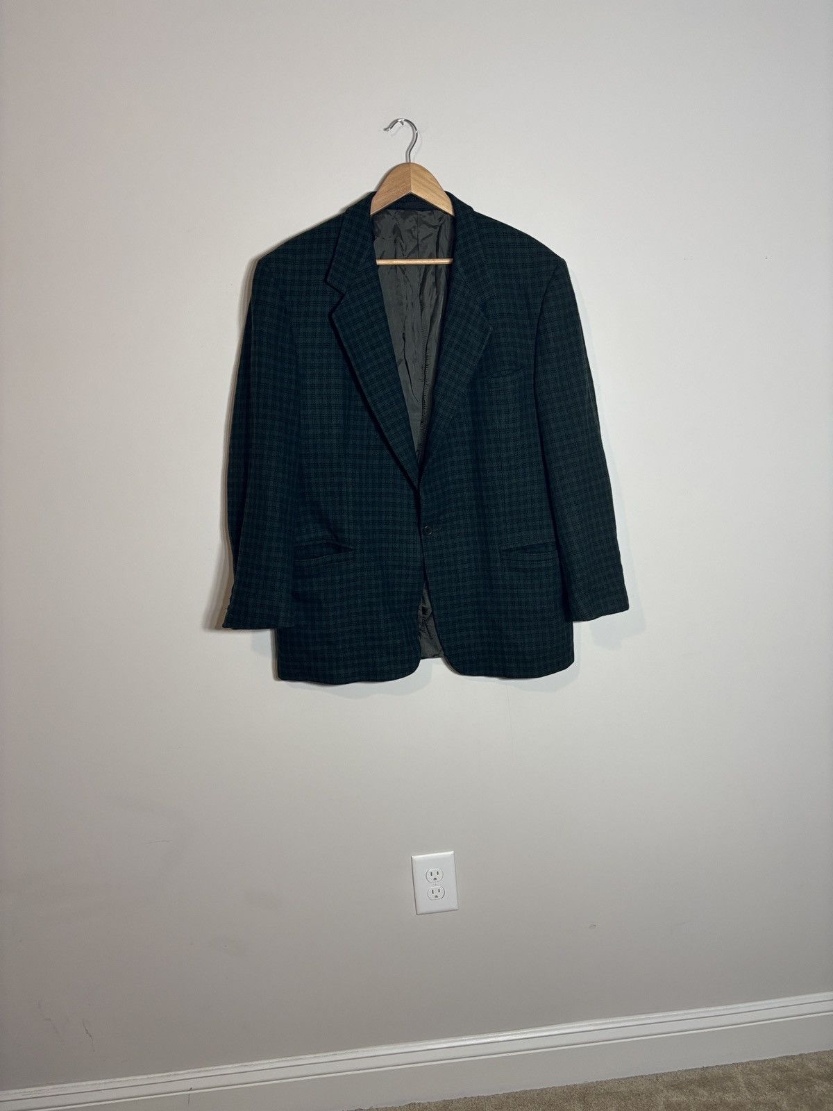 Versace Vintage Versace V2 Green Check Plaid Wool One Button Blazer Size 44R - 1 Thumbnail