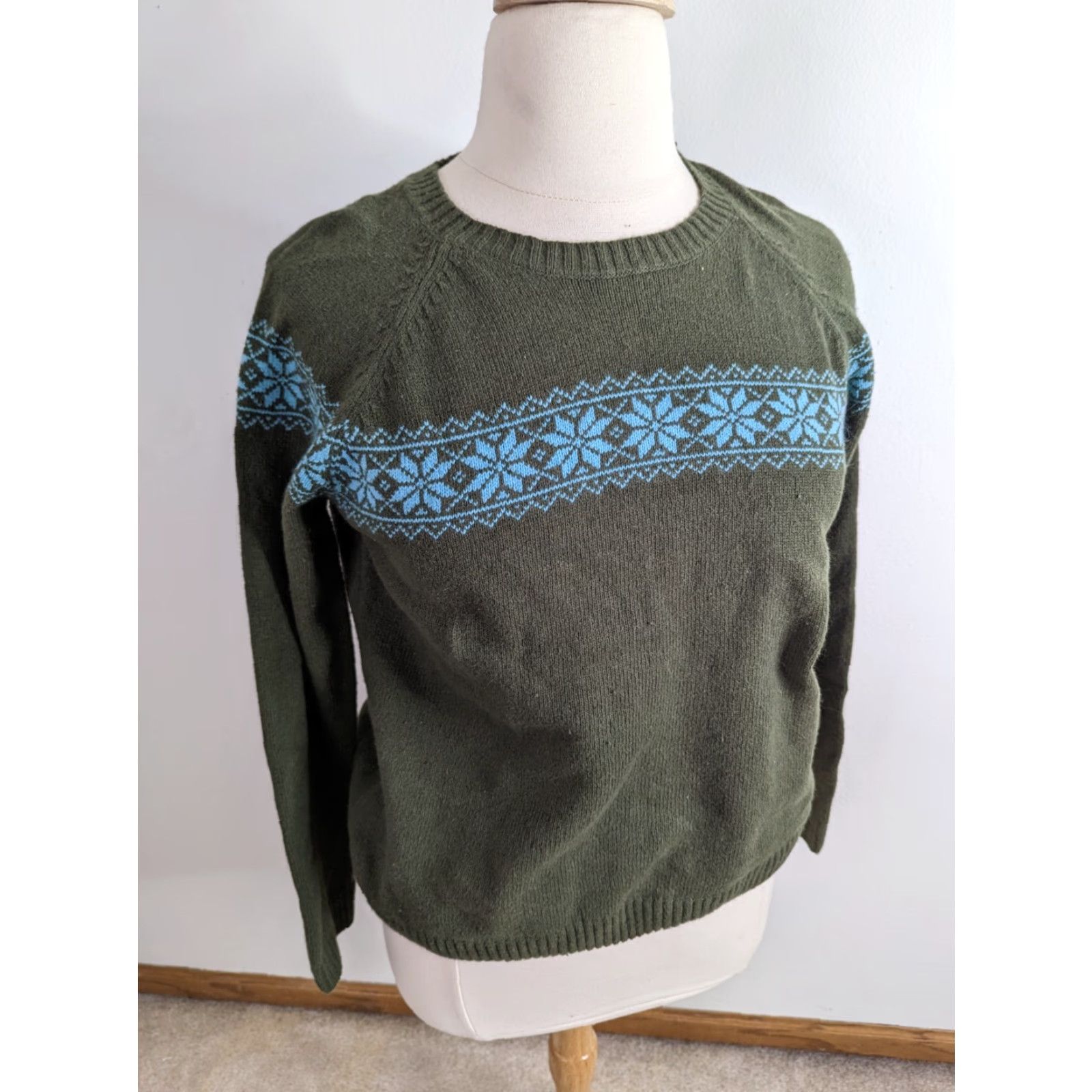 Vintage VINTAGE Columbia Sweater Women Raglan Fair Isle Large Green Blue Cotton Angora S11 Size L / US 10 / IT 46 - 2 Thumbnail