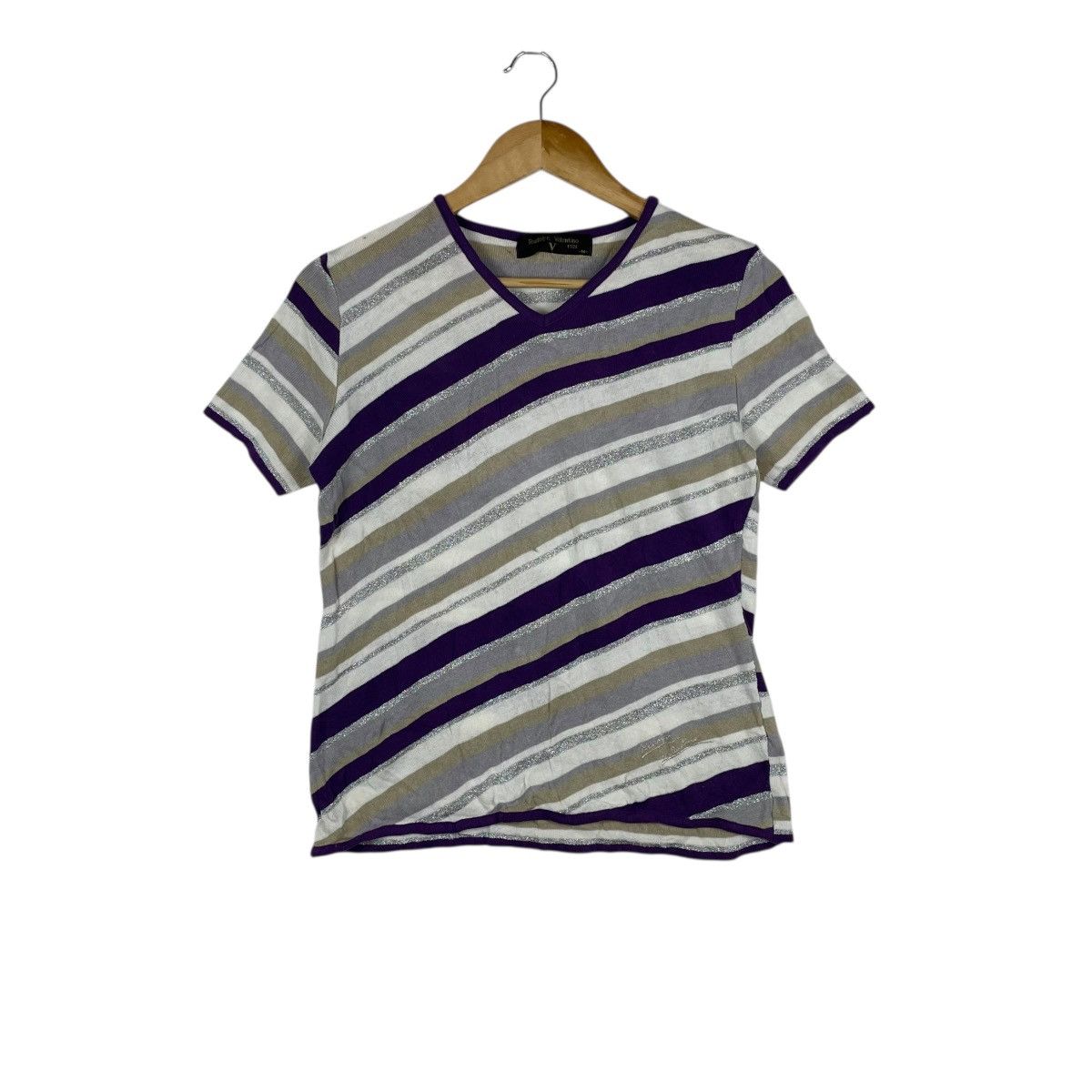 Vintage Vintage Rudolph Valentino Stripe Vneck Knitwear Shirt Size US M / EU 48-50 / 2 - 1 Thumbnail