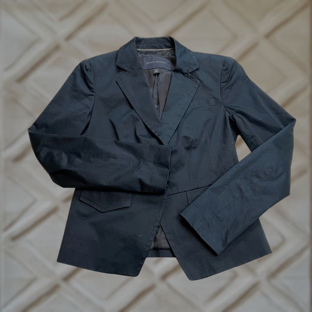Banana Republic Banana Republic Blazer Womens 4 Black Cotton Stretch One Button Pockets Business Size S / US 4 / IT 40 - 1 Thumbnail