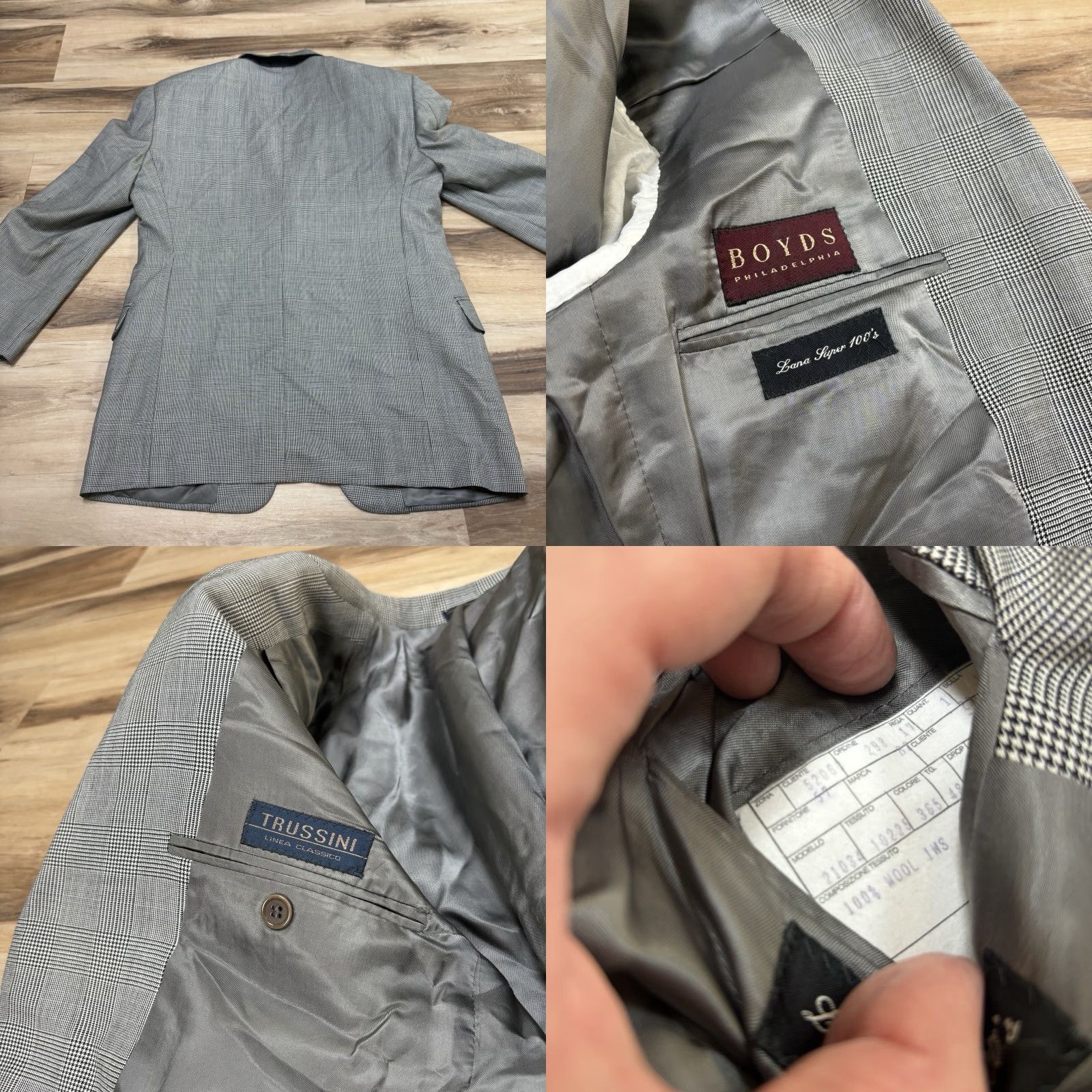 Vintage VINTAGE Trussini Blazer Mens 38R Wool Plaid 3-Button Notch Lapel Single-Breasted 2 Piece Gray Reserved for Business, Casual, Wedding Mens Size 38R - 8 Thumbnail