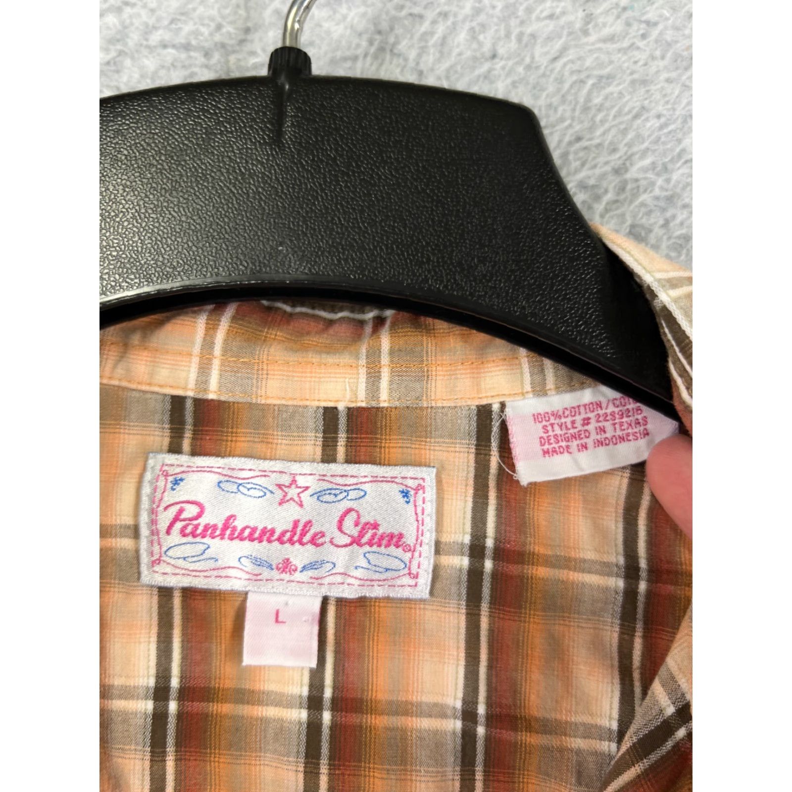 Vintage Panhandle Slim Shirt Womens Large Beige Plaid Pearl Snap 100% Cotton Western Size L / US 10 / IT 46 - 3 Thumbnail