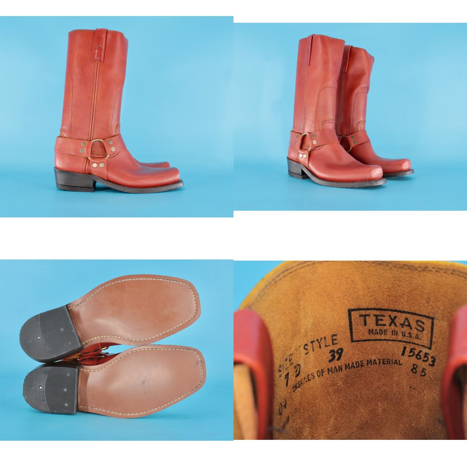 Vintage VTG 70s Boots Texas Boots Mens VTG 70s Red Brown Harness Boots Sz 7 D Leather Cowboy Motorcycle Biker Size US 7 / EU 40 - 8 Thumbnail