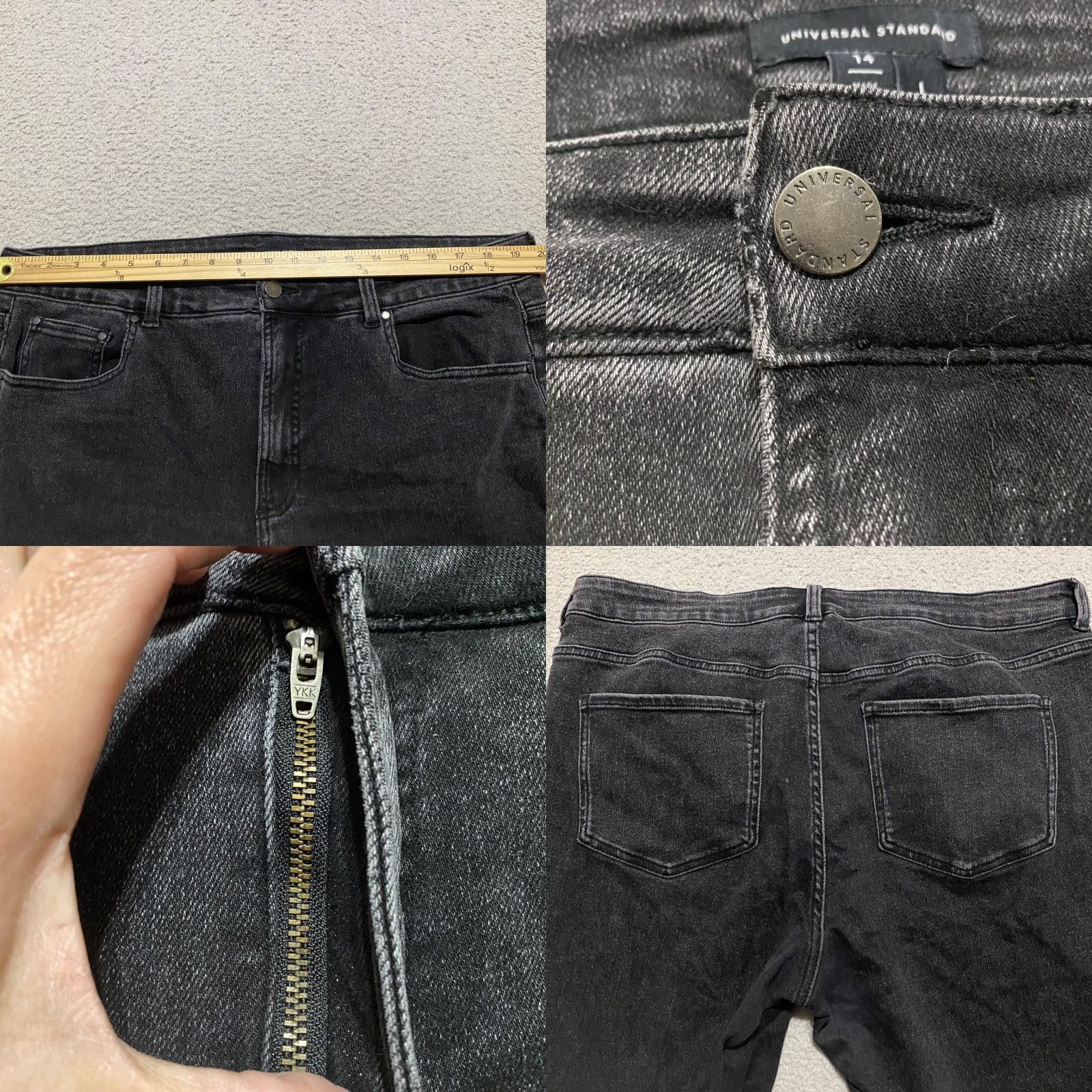 Vintage Universal Standard Jeans Womens 14 Tall Faded Black Denim Straight High Rise 5-Pocket Stretch Regular Inseam 29in Size 14 Tall Black Jeans Womens Size 36" / US 14 / IT 50 - 8 Thumbnail