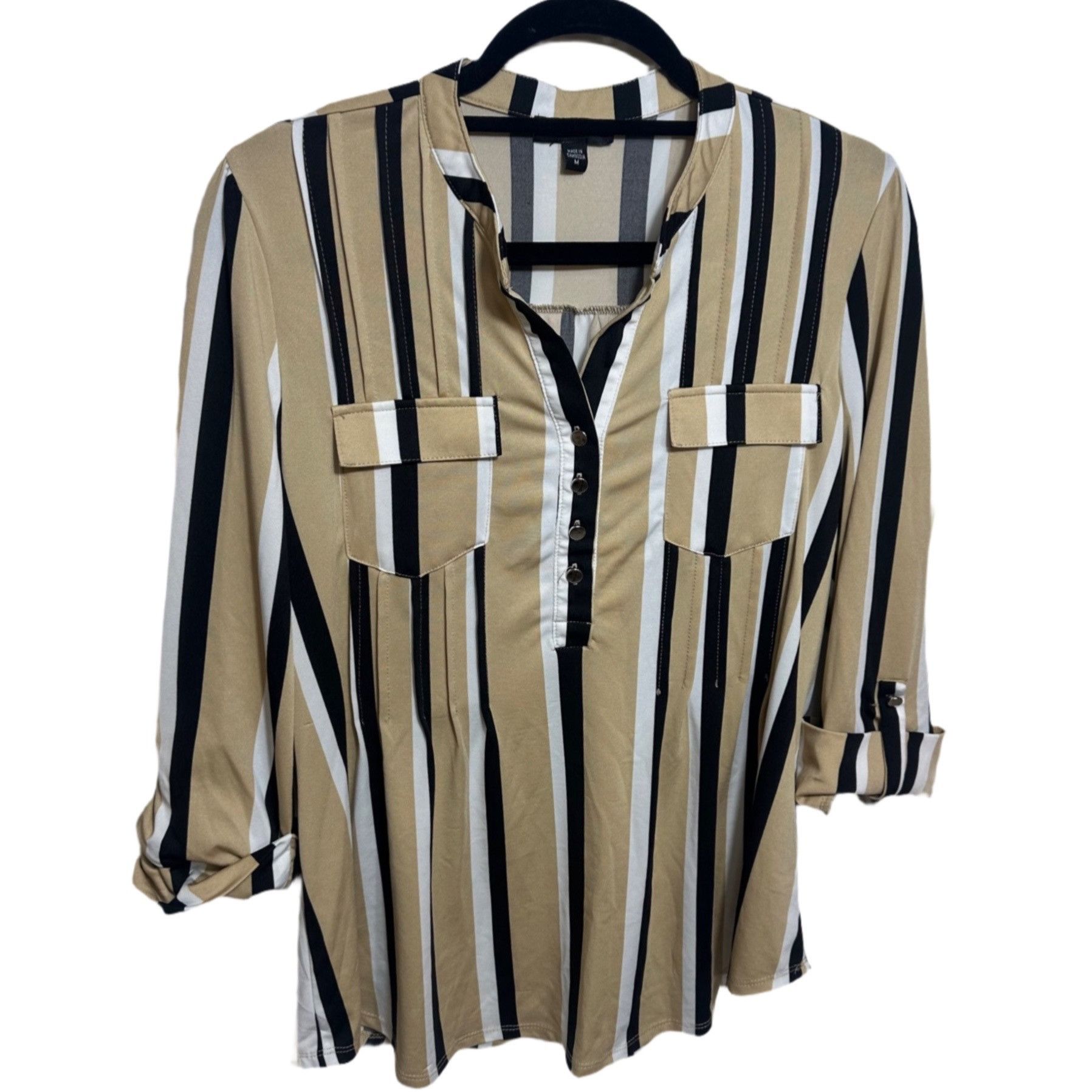 Other Cocomo Beige Striped Button Front 3/4 Sleeve Blouse Top Size Size M / US 6-8 / IT 42-44 - 1 Thumbnail