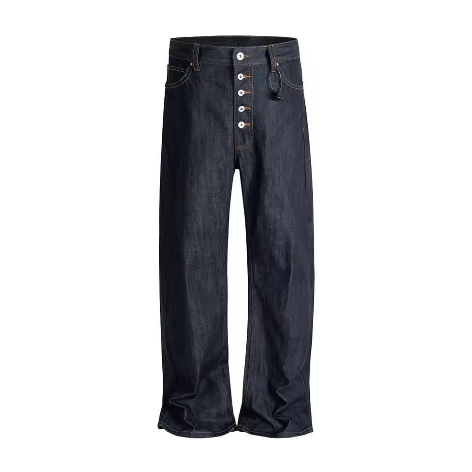Indigo Blue Wide Straight Leg Selvedge Raw Denim Jeans