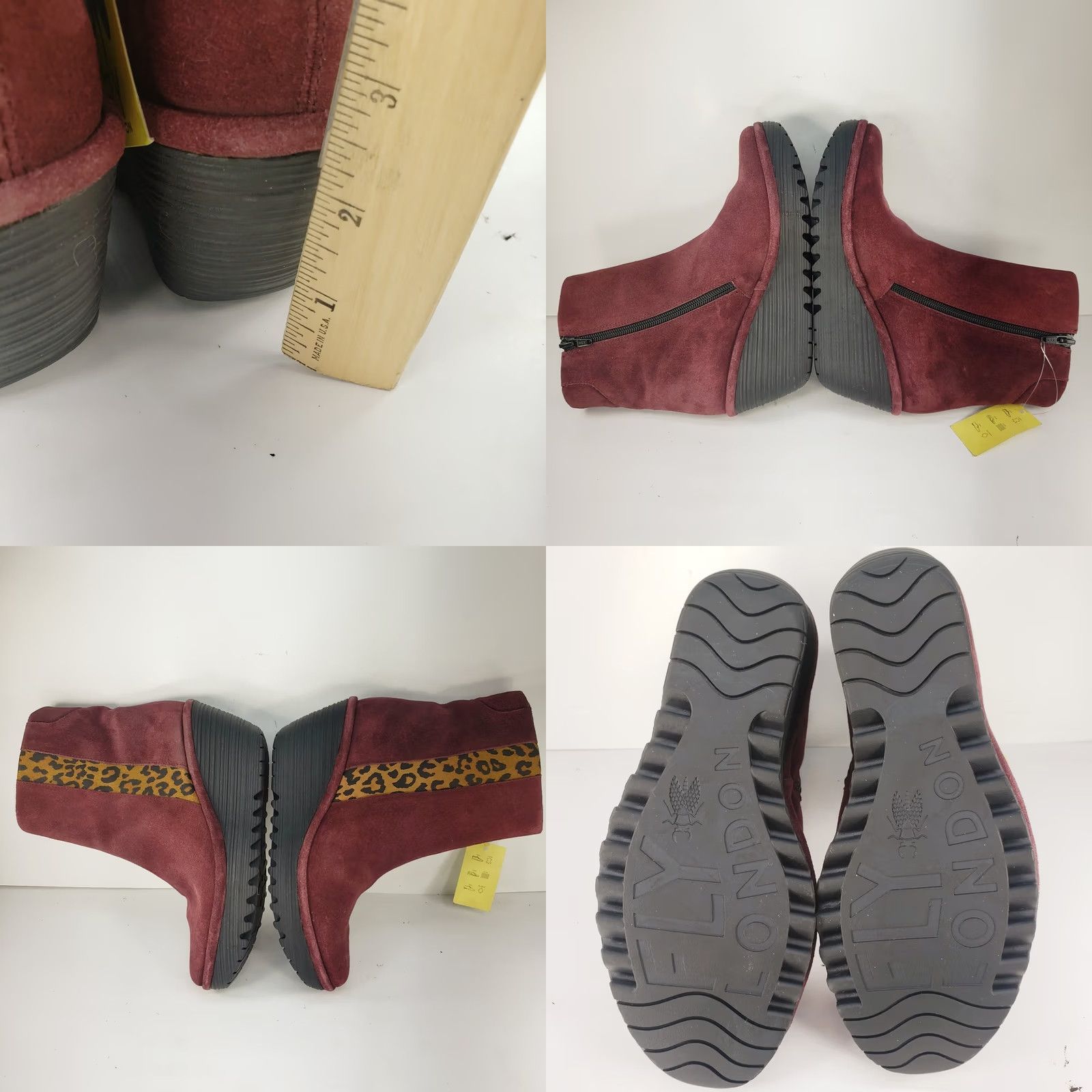 Fly London FLY London Suede Ankle Bootie Burgundy Leopard Stripe Wedge 37 UK 6-6.5 Women Size US 6.5 / IT 36.5 - 8 Thumbnail