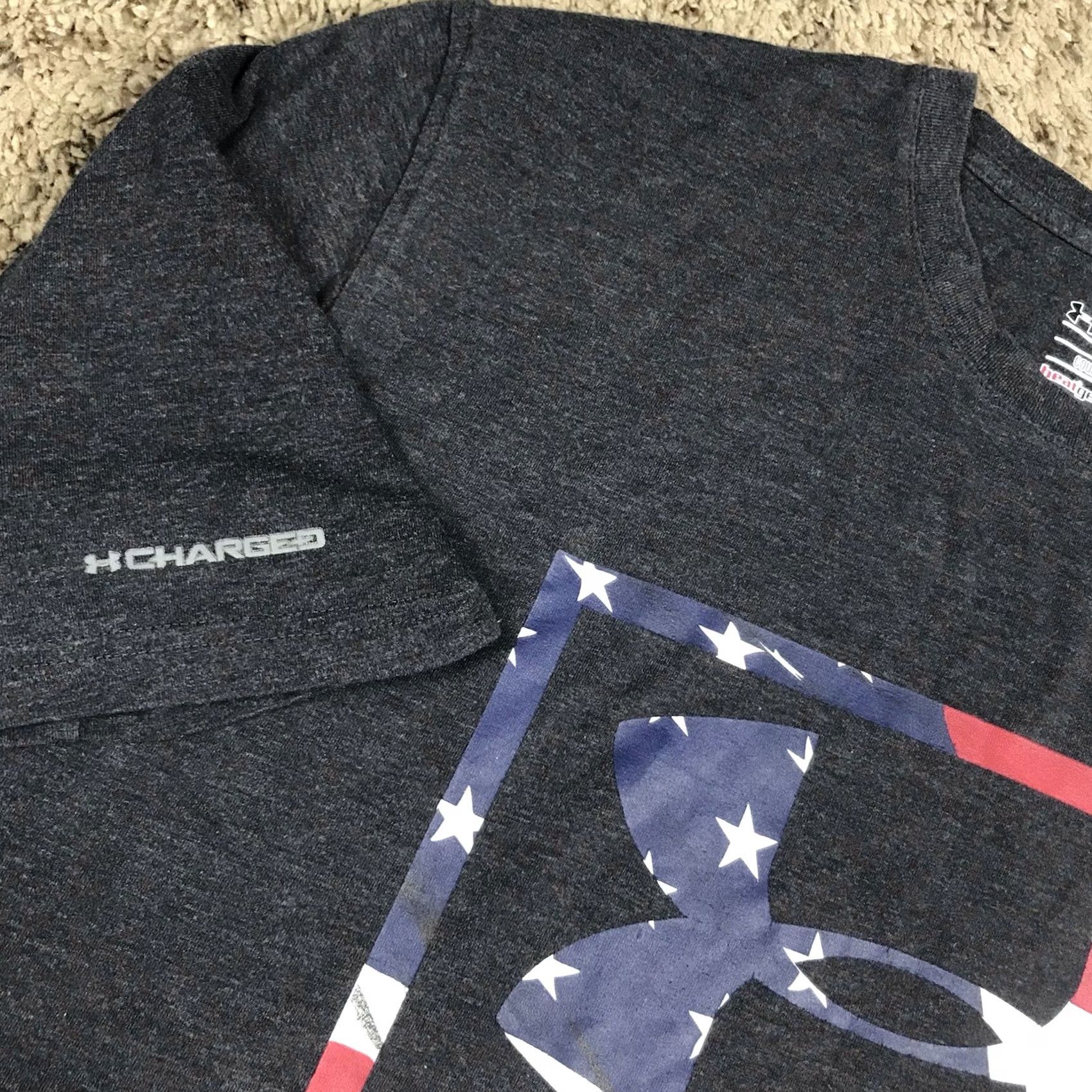 Under Armour Under Armour Heat Gear American Flag T Shirt Men's Medium Gray Activewear Loose Fit Size US M / EU 48-50 / 2 - 4 Thumbnail