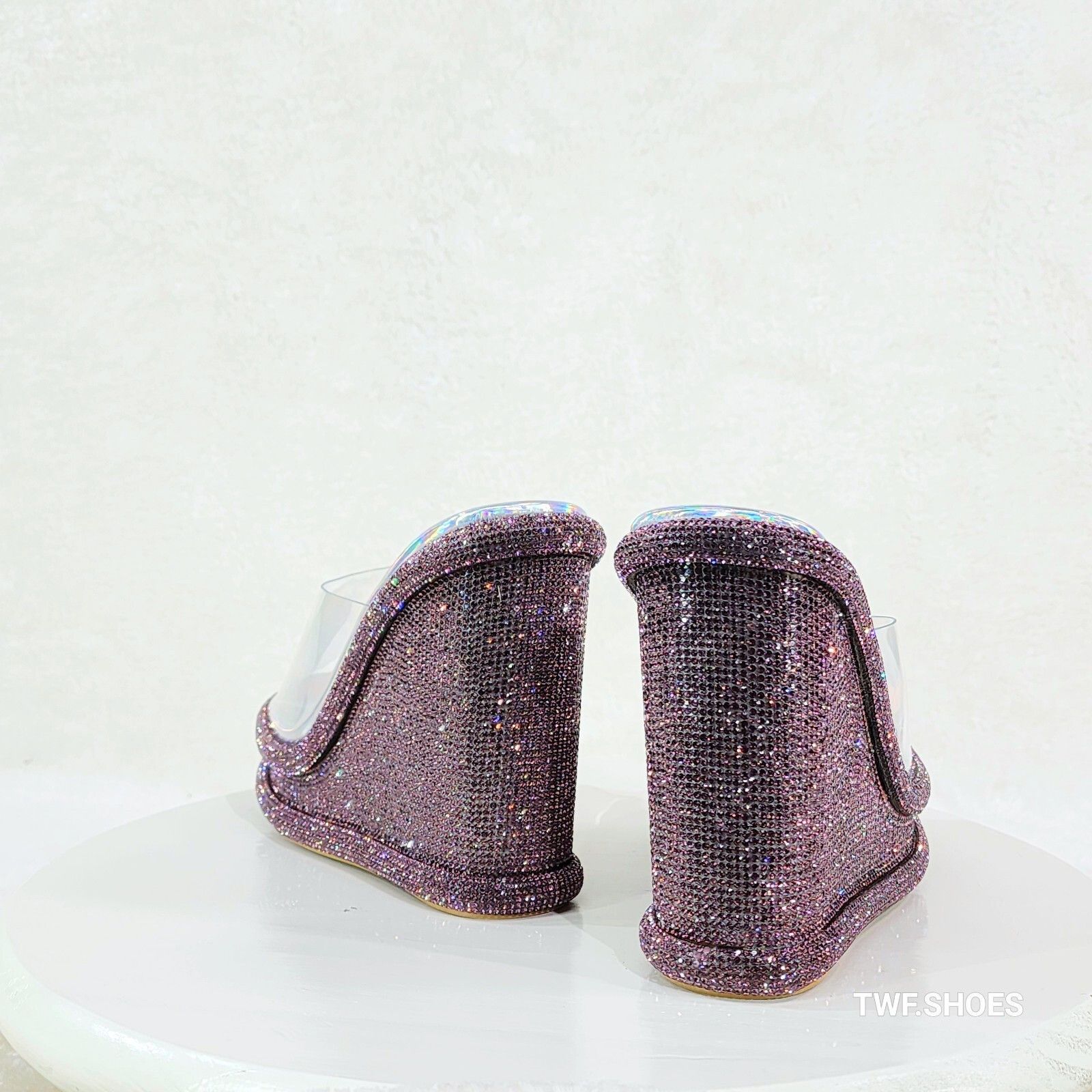 Other Zesty Purple Hologram Rhinestone Platform Wedge Heel Slip On Size US 8 / IT 38 - 6 Thumbnail
