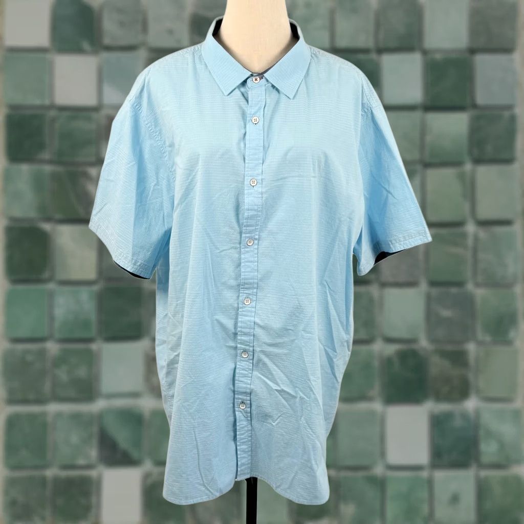 Flag & Anthem FLAG & ANTHEM Button-Down Shirt Striped Light Blue Short Sleeve XXL Mens Collared Coastal Casual Workwear Size US XXL / EU 58 / 5 - 1 Thumbnail