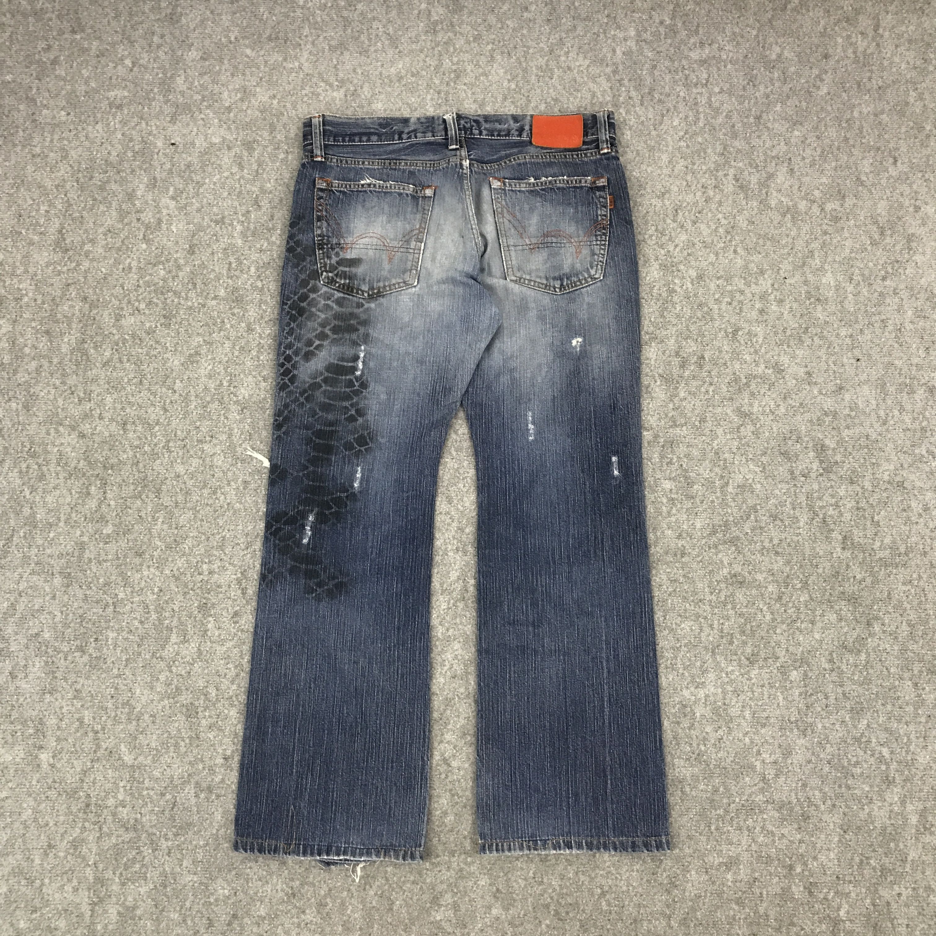 Edwin FLARE SNAKE DESIGN EDWIN DISTRESSED PATCHWORK BOOTCUT PANTS Size US 32 / EU 48 - 2 Thumbnail