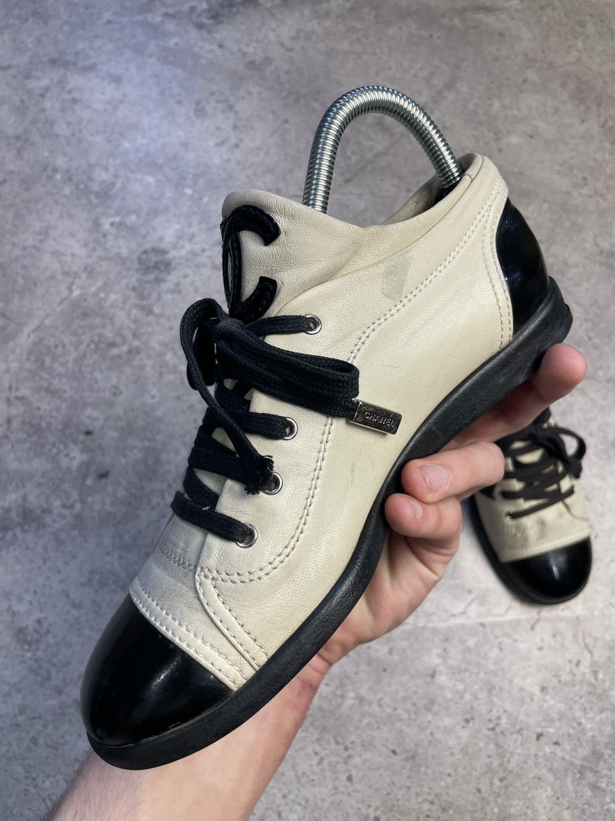 Chanel Chanel White Beige High Top Sneakers Size US 7 / IT 37 - 6 Thumbnail