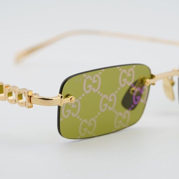 Gucci Gucci GG1808S 002 Sunglasses Gold Rectangle Frame, Green Size ONE SIZE - 8 Thumbnail