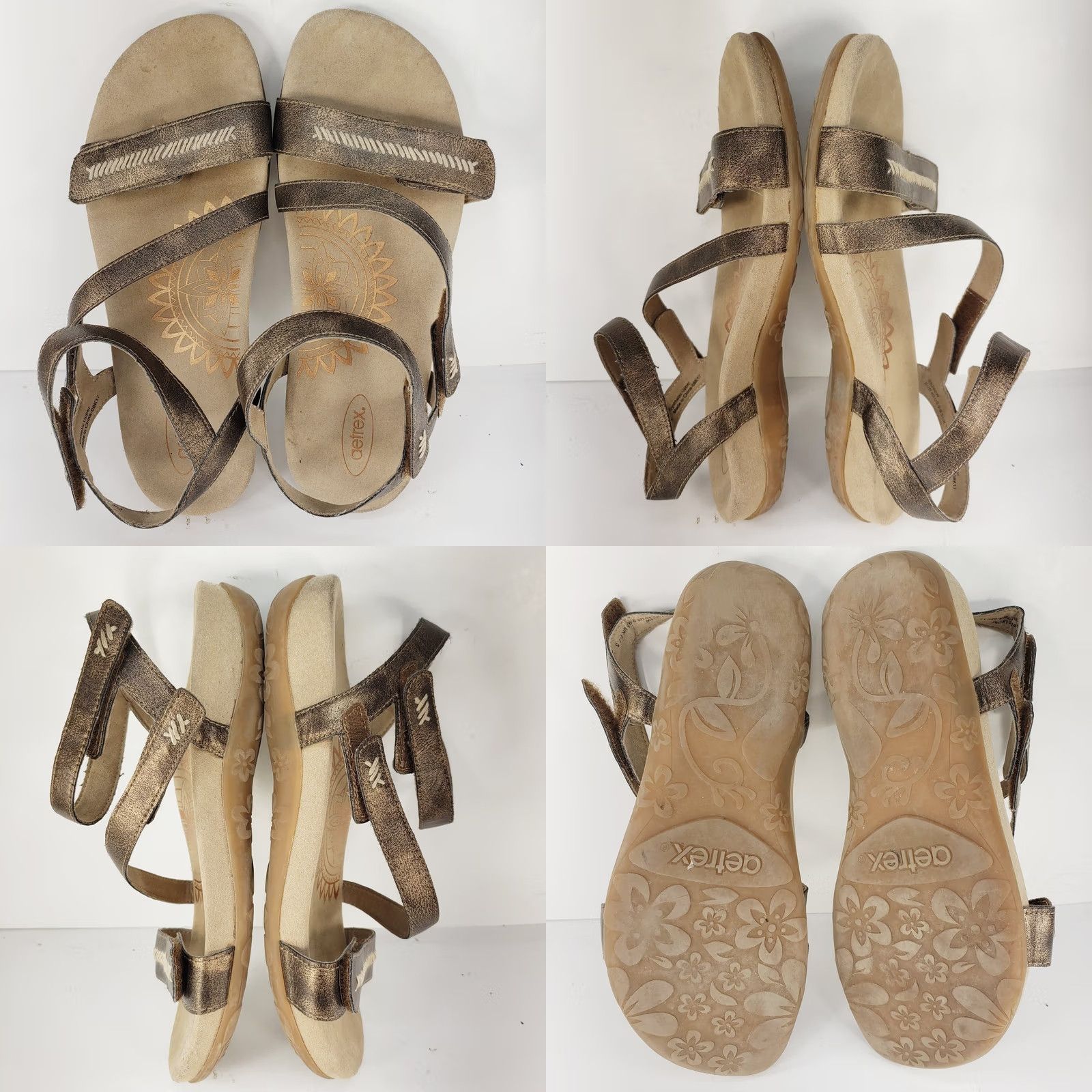 Aetrex Aetrex Gabby Adjustable Ankle Strap Sandal Metallic Gold Women Slingshot Flat Small? Size US 9.5 / IT 39.5 - 8 Thumbnail