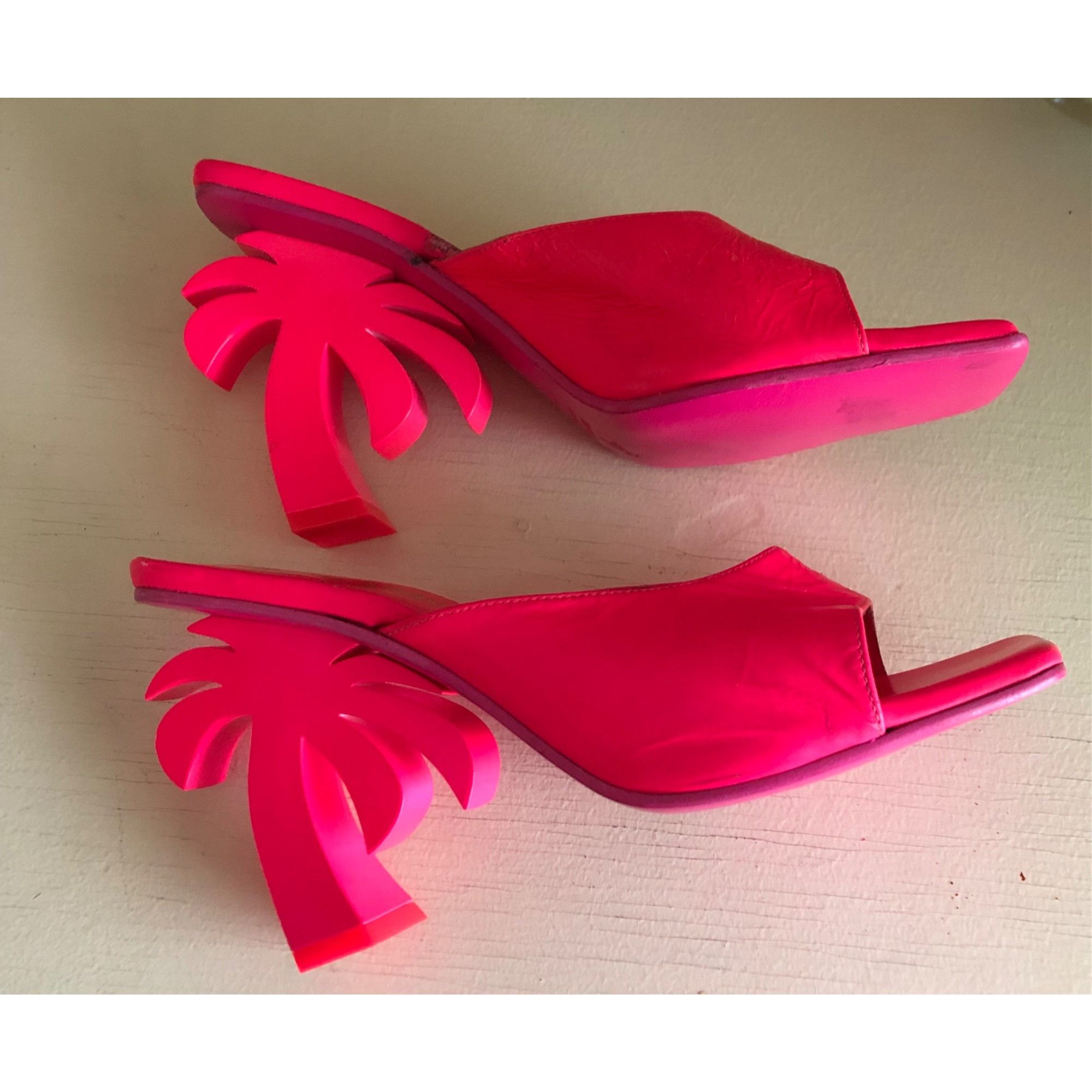 Palm Angels Women's Palm Angels Mule FUCHSIA Neon Pink Palm Tree Heel Si Size US 6.5 / IT 36.5 - 2 Thumbnail