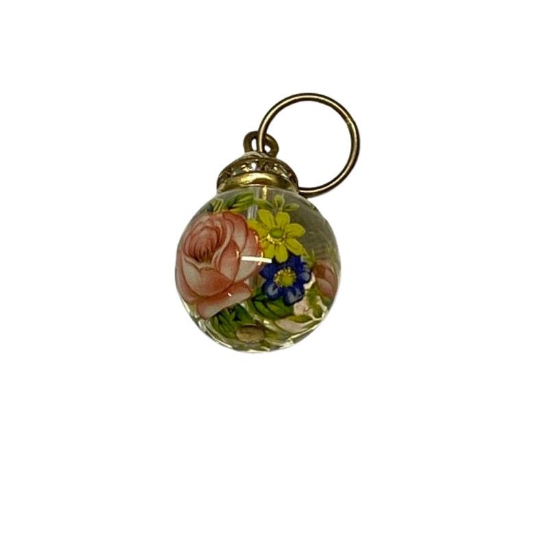 The Unbranded Brand Vintage Glass Ball Charm Pendant Floral Black Gold Jewelry Size ONE SIZE - 3 Thumbnail