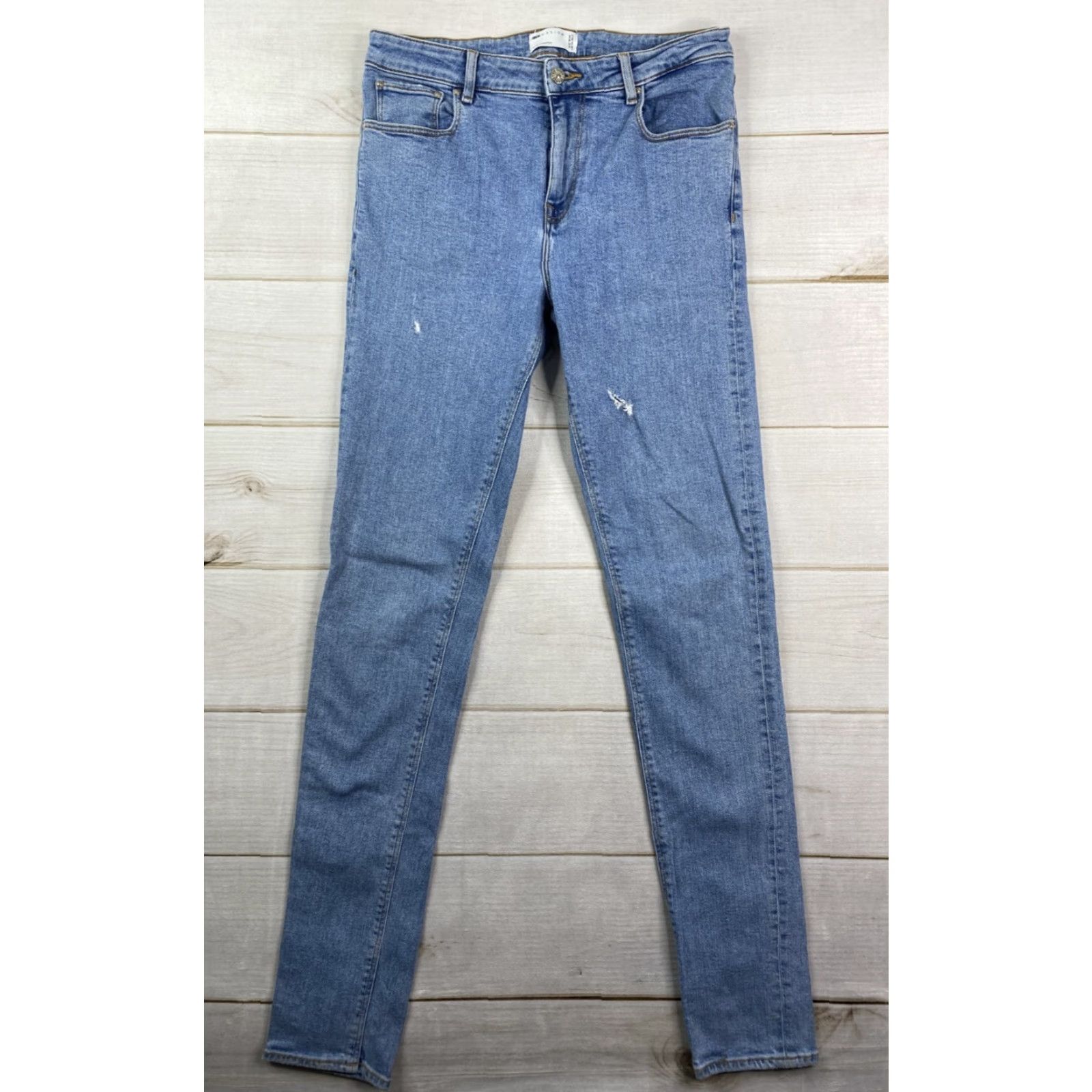 Asos ASOS Design Mens Jeans Size 32X38 Skinny Leg Stretch Denim Distressed Light Wash Size US 32 / EU 48 - 2 Thumbnail