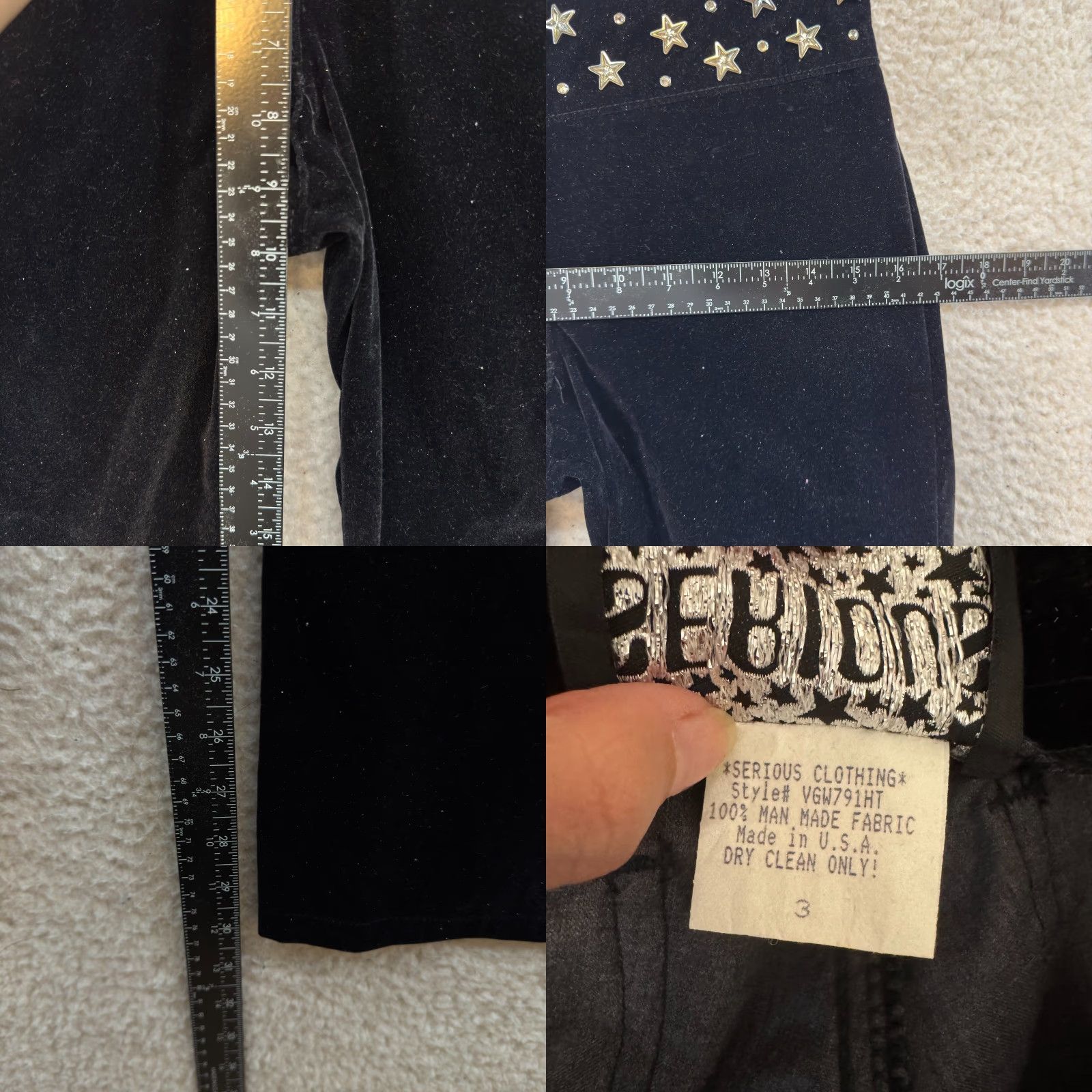 Vintage VINTAGE 90s Y2K Serious Flare Pants Black 2 4 25 Sparkle Glitter Star Rave Club Festival Girls Womens Mens Size 26" / US 2 / IT 38 - 8 Thumbnail