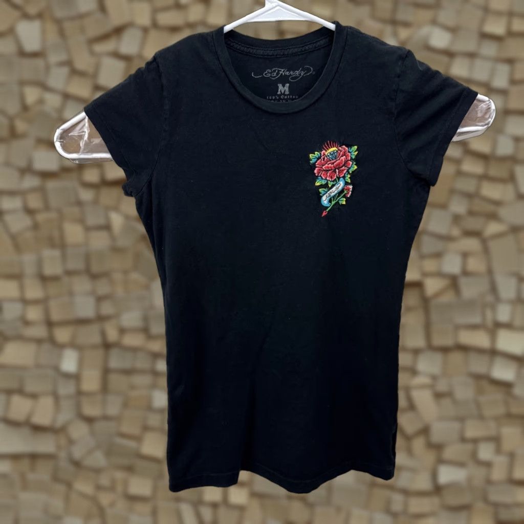 Ed Hardy ED HARDY WOMEN T-SHIRT Black Embroidered Flower Slim Fit Graphic Tee Short Sleeve Crew Neck M Size M / US 6-8 / IT 42-44 - 1 Thumbnail