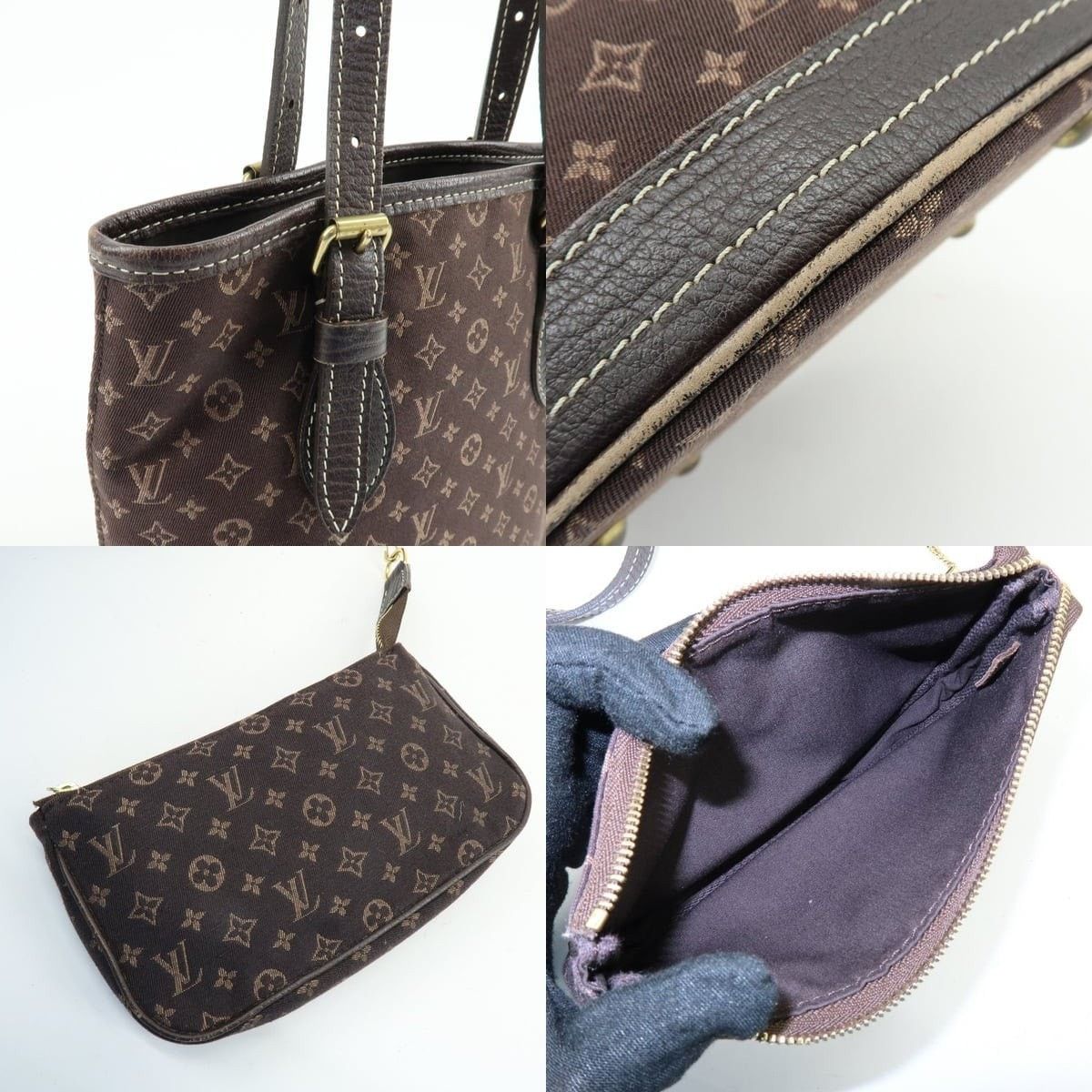 Louis Vuitton Louis Vuitton Monogram Mini Lin Bucket PM Tote Cotton Brown Size ONE SIZE - 6 Thumbnail